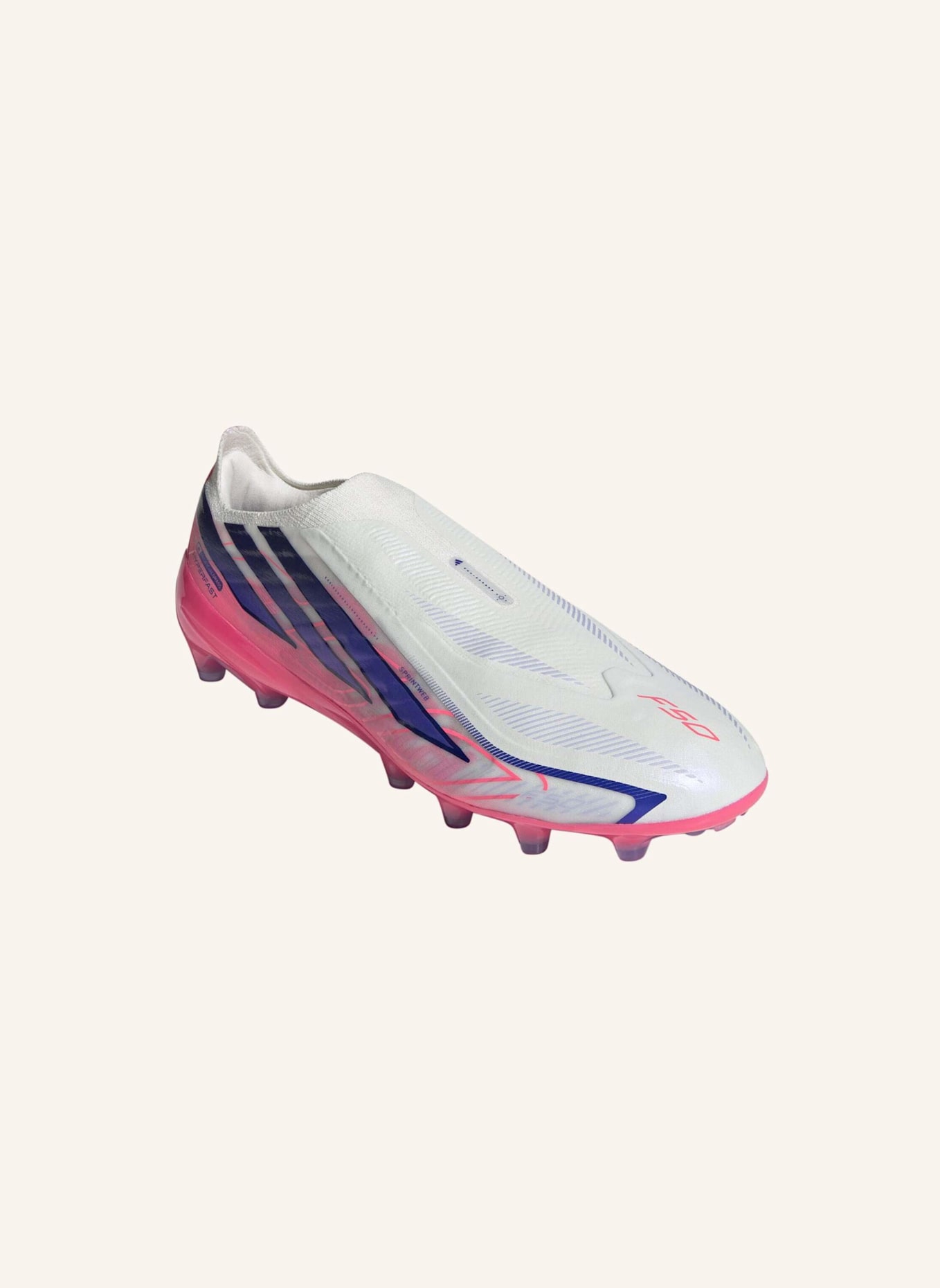adidas F50 HYPERFAST PRO LACELESS ARTIFICIAL GROUND FOOTBALL BOOTS: WEISS/ DUNKELLILA/ NEONORANGE