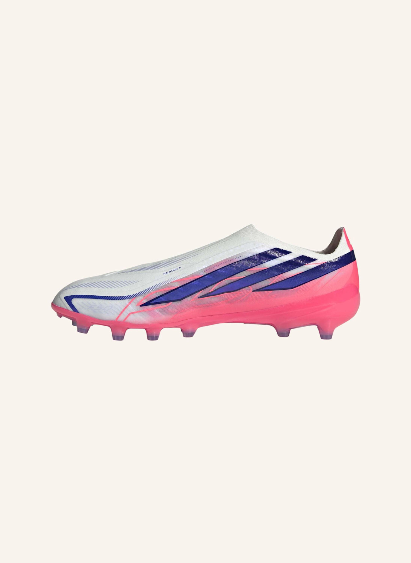 adidas F50 HYPERFAST PRO LACELESS ARTIFICIAL GROUND FOOTBALL BOOTS: WEISS/ DUNKELLILA/ NEONORANGE