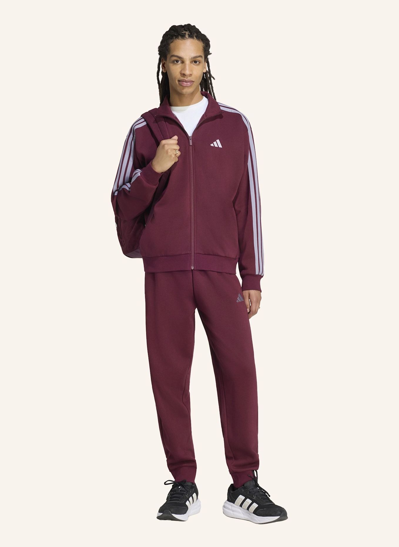 adidas 3-STREIFEN FLEECE TRAININGSANZUG: BRAUN / GRAU