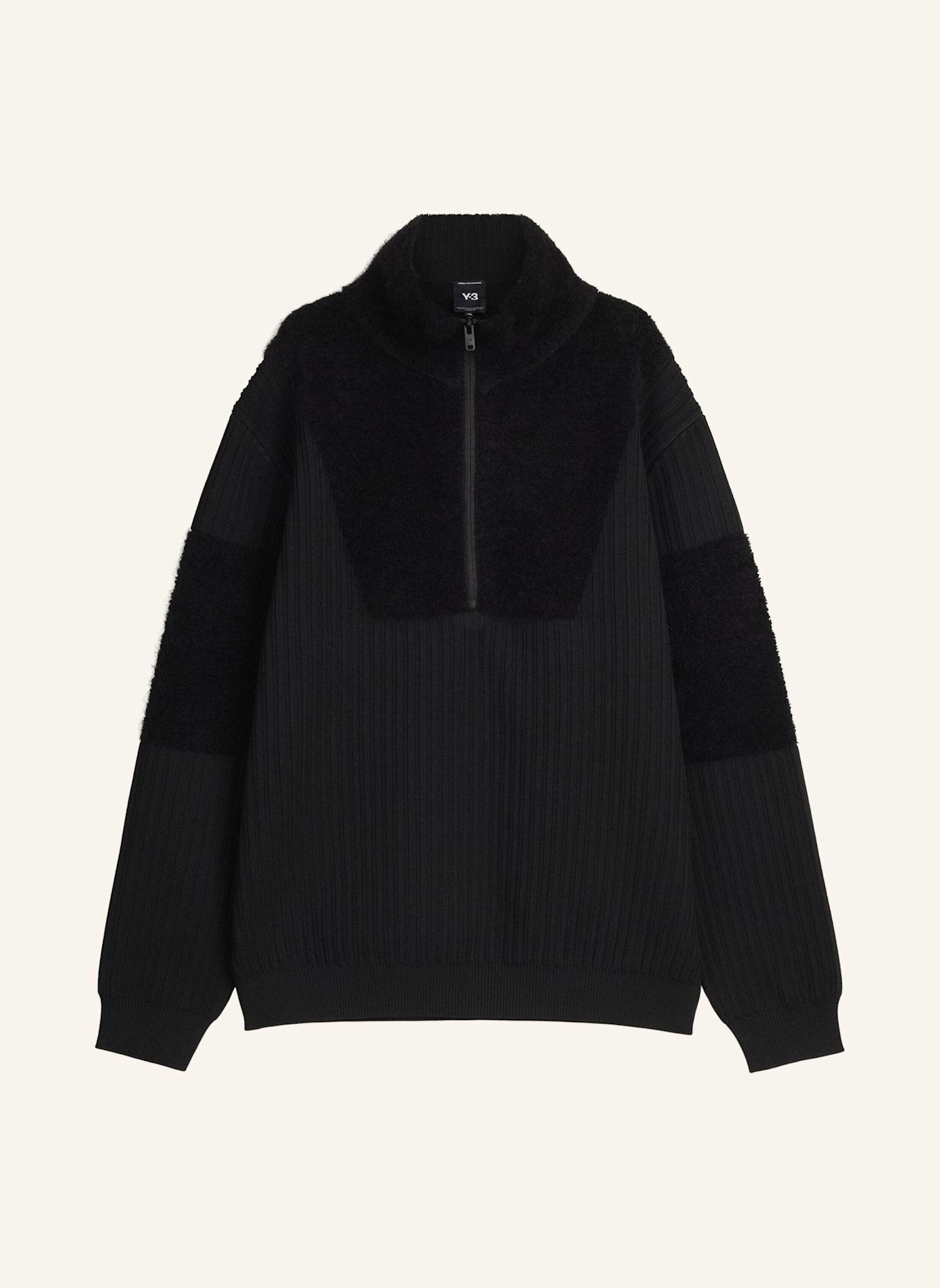 Y-3 Y-3 KNITTED PANEL BLOCKED HALF ZIP SWEATSHIRT: SCHWARZ
