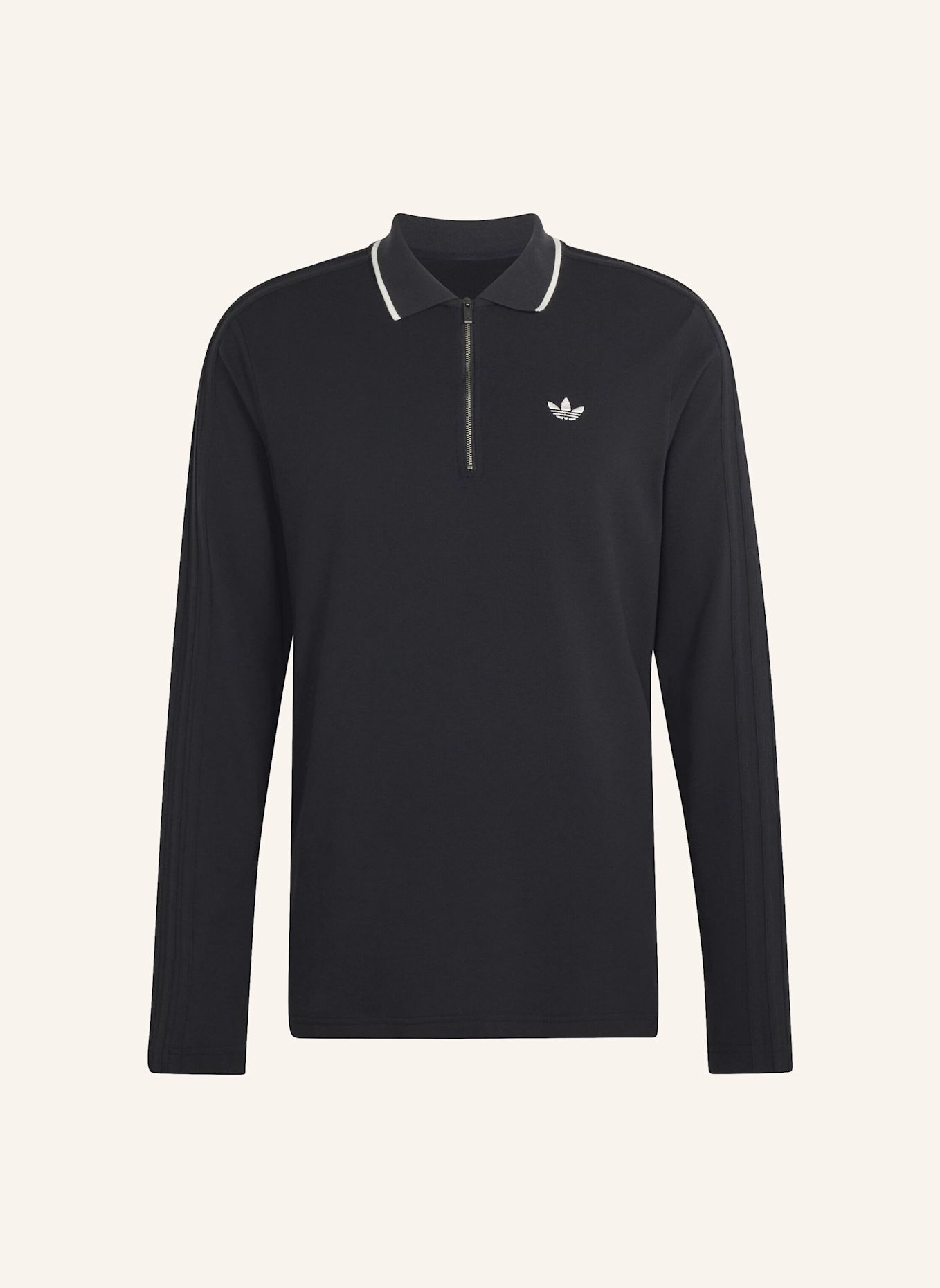 adidas Originals 3-STREIFEN POLOSHIRT, LANGÄRMELIG, GERIPPT: SCHWARZ
