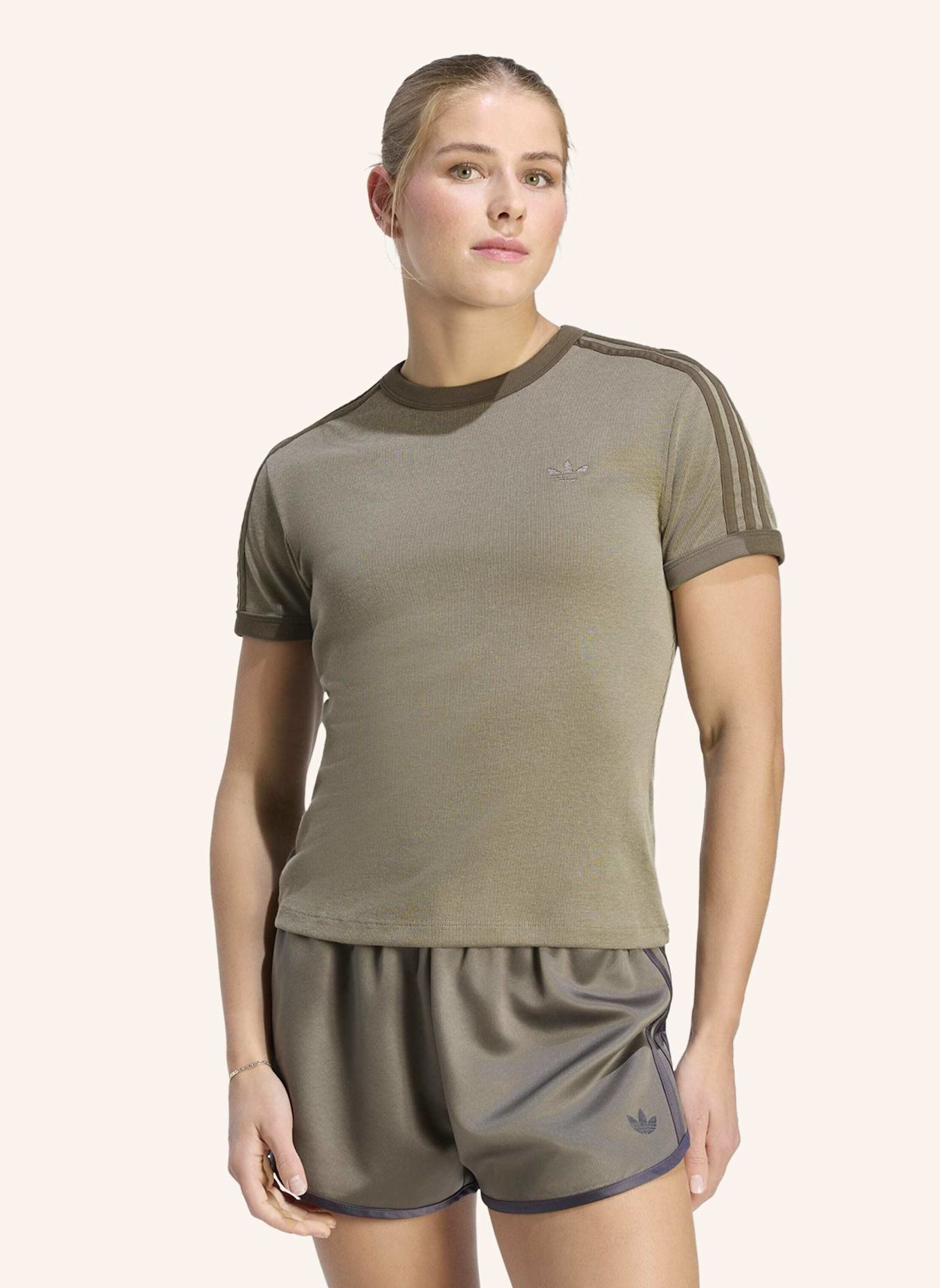 adidas Originals HEATHER 3-STREIFEN CALI T-SHIRT: BRAUN/ SILBER