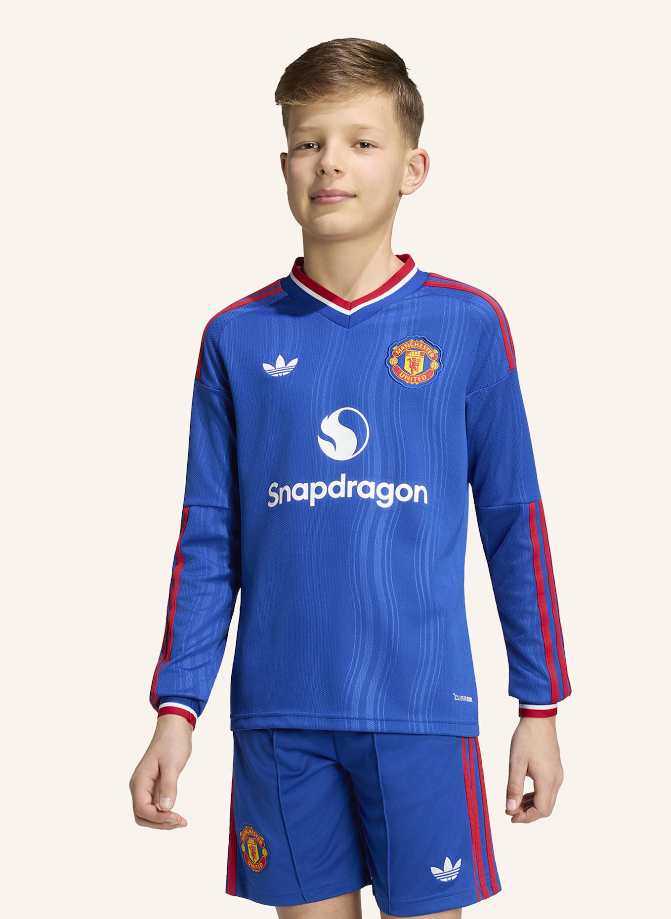 adidas MANCHESTER UNITED 26/27 KIDS, AUSWÄRTSTRIKOT, LANGÄRMELIG: BLAU