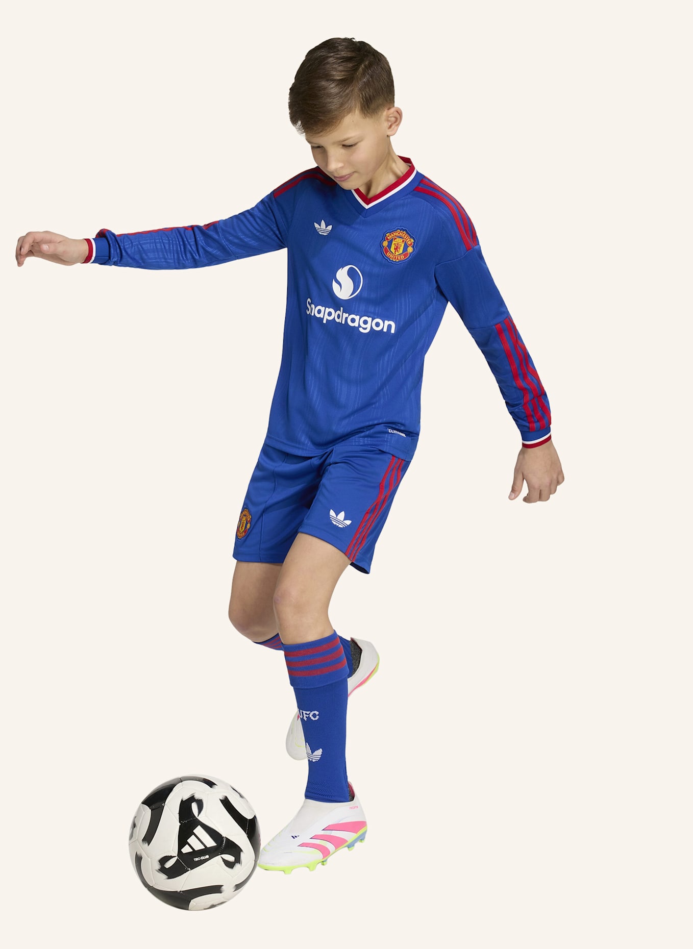 adidas MANCHESTER UNITED 26/27 KIDS, AUSWÄRTSTRIKOT, LANGÄRMELIG: BLAU