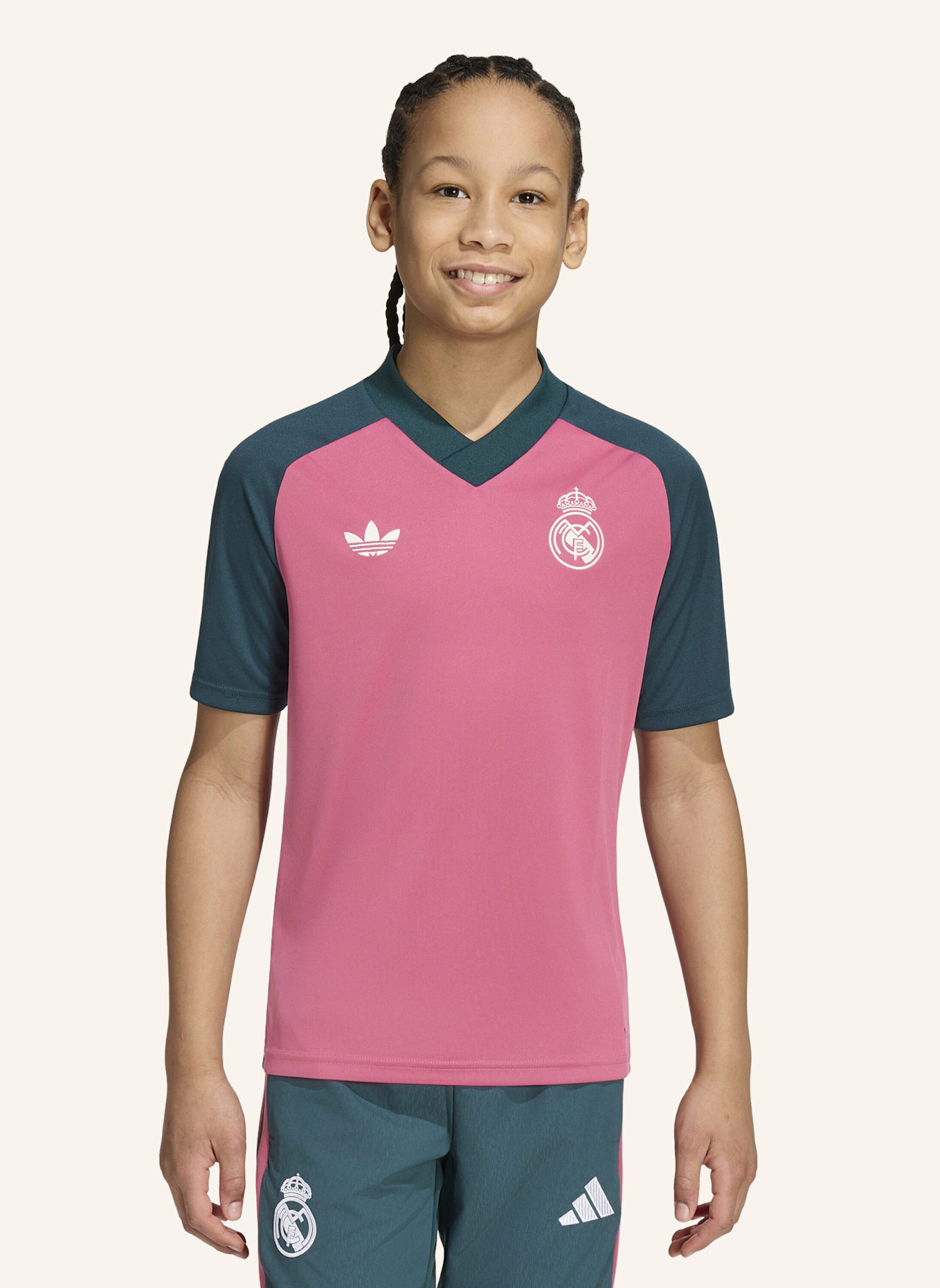 adidas REAL MADRID 26/27 KIDS PRE-MATCH TRIKOT: ROSA/ GRÜN