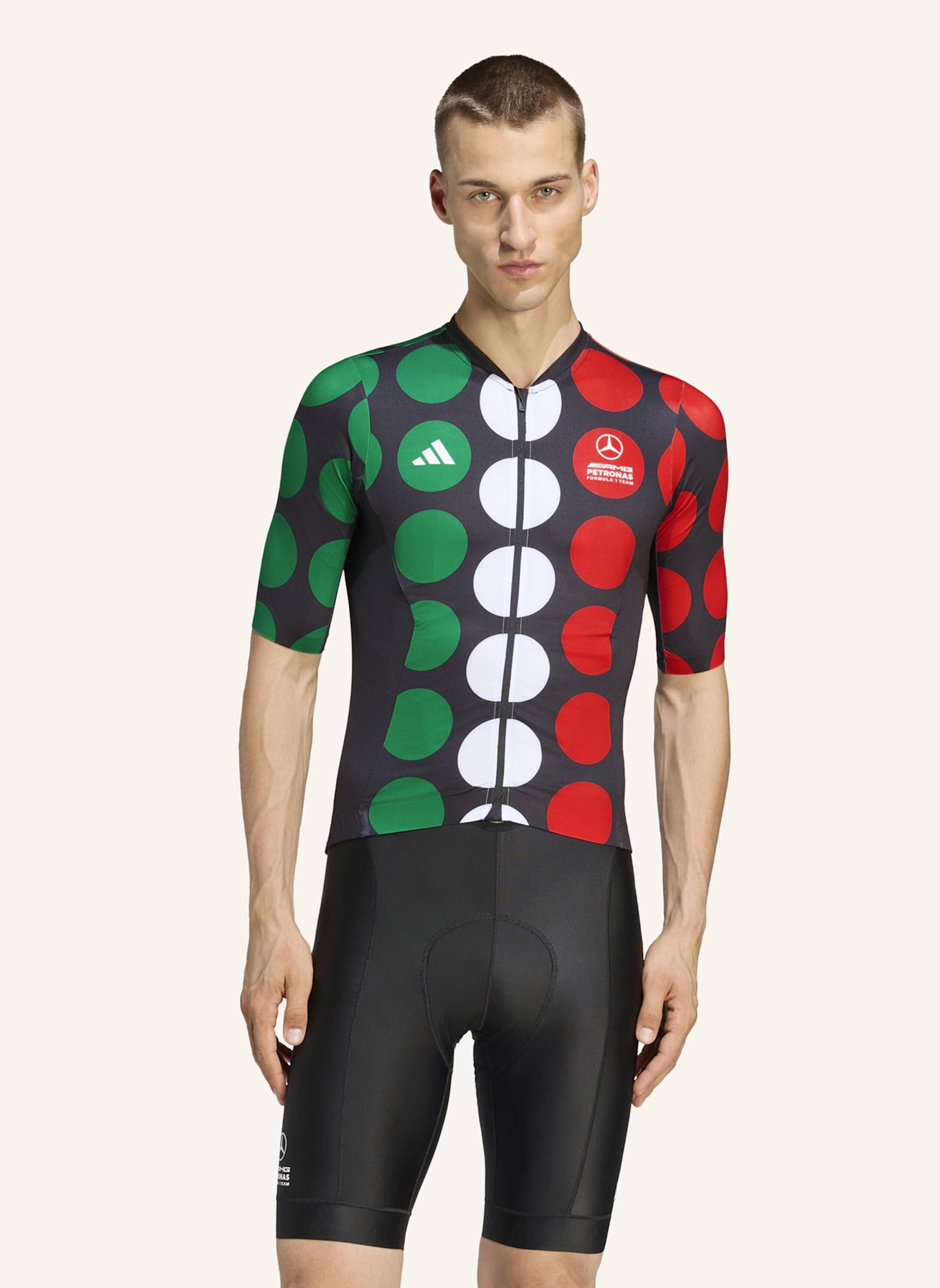 adidas MERCEDES - AMG PETRONAS FORMULA 1 TEAM IMOLA CYCLING JERSEY: SCHWARZ/ GRÜN/ WEISS/ ROT