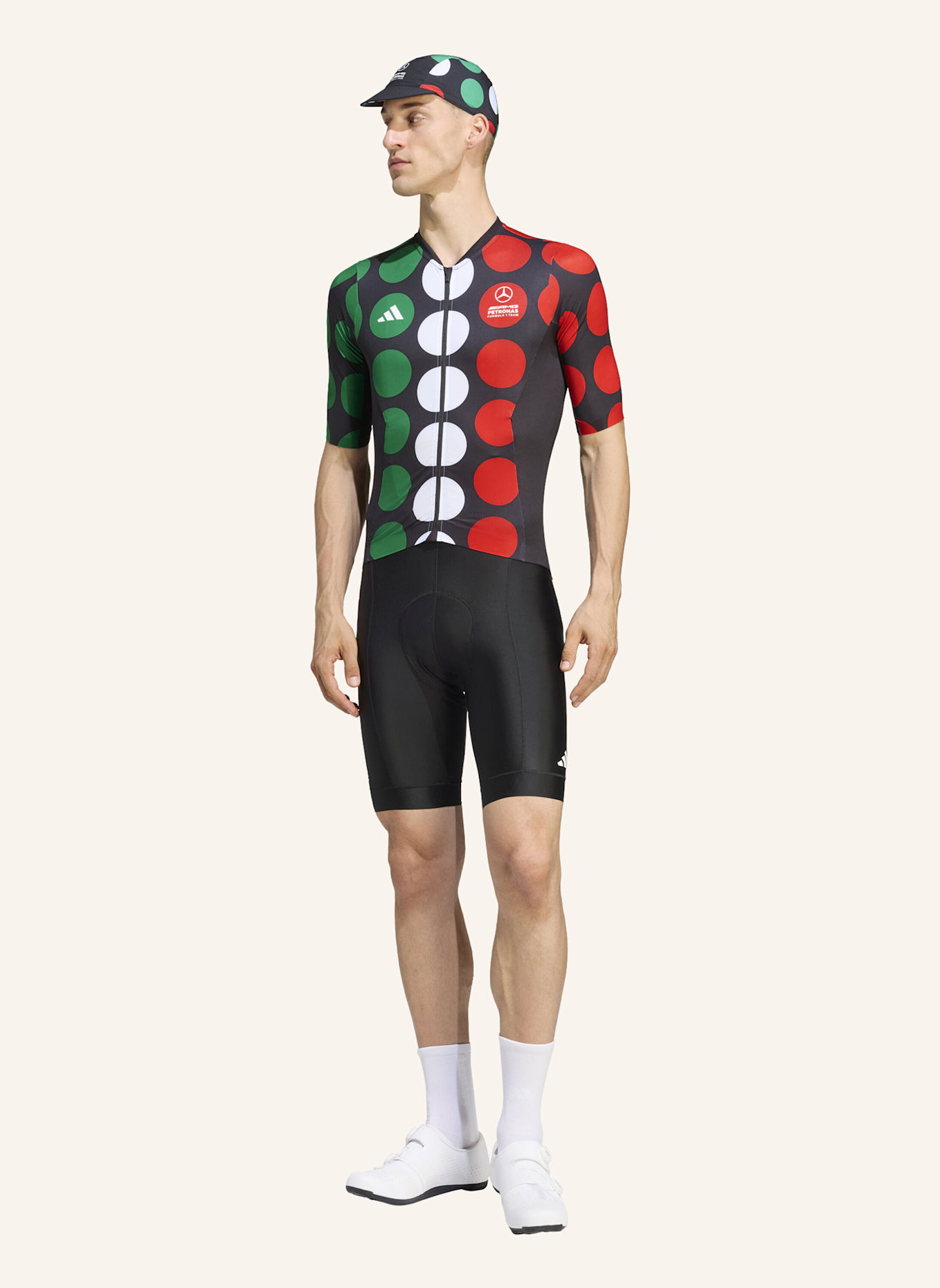 adidas MERCEDES - AMG PETRONAS FORMULA 1 TEAM IMOLA CYCLING JERSEY: SCHWARZ/ GRÜN/ WEISS/ ROT