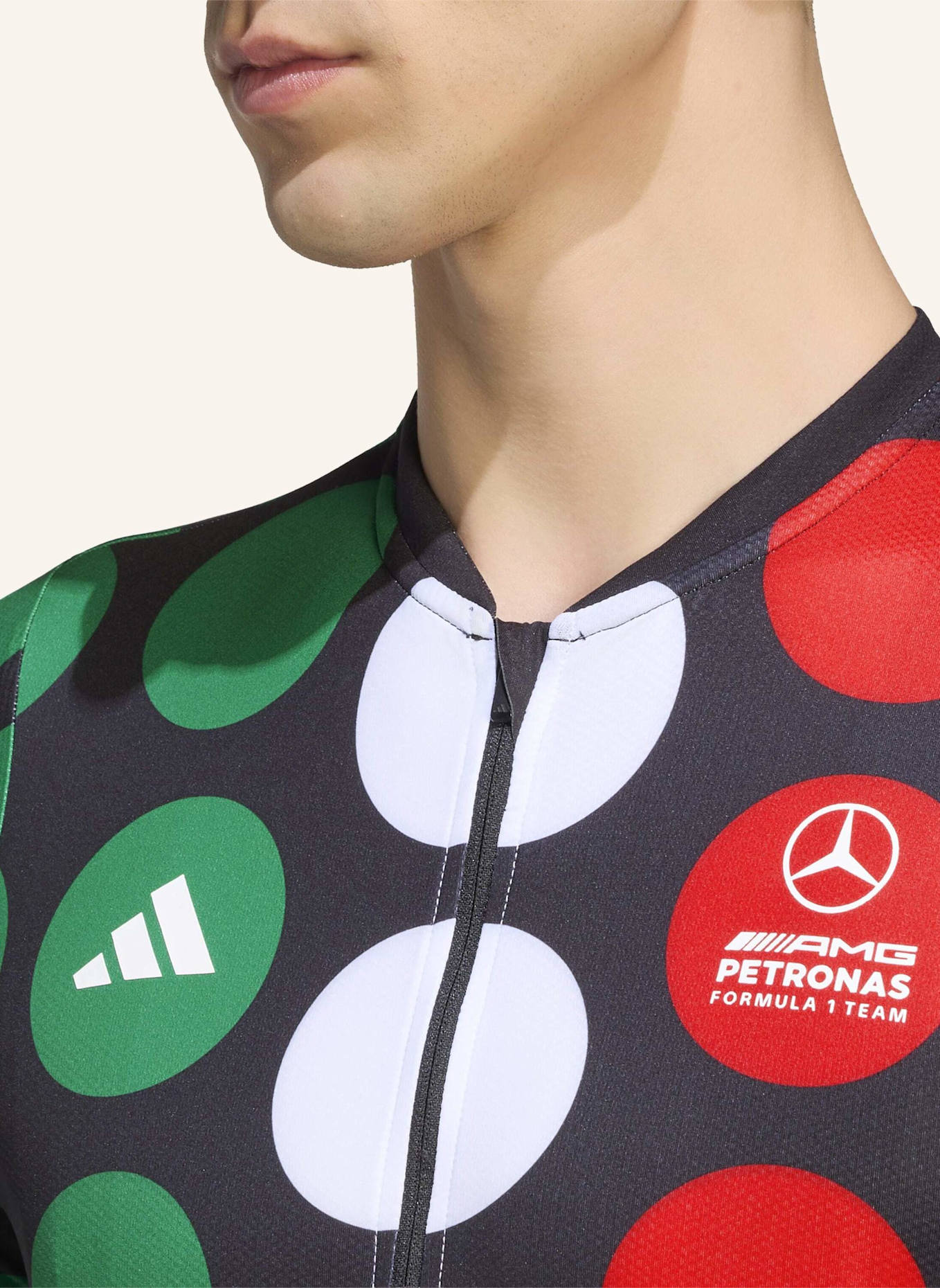 adidas MERCEDES - AMG PETRONAS FORMULA 1 TEAM IMOLA CYCLING JERSEY: SCHWARZ/ GRÜN/ WEISS/ ROT