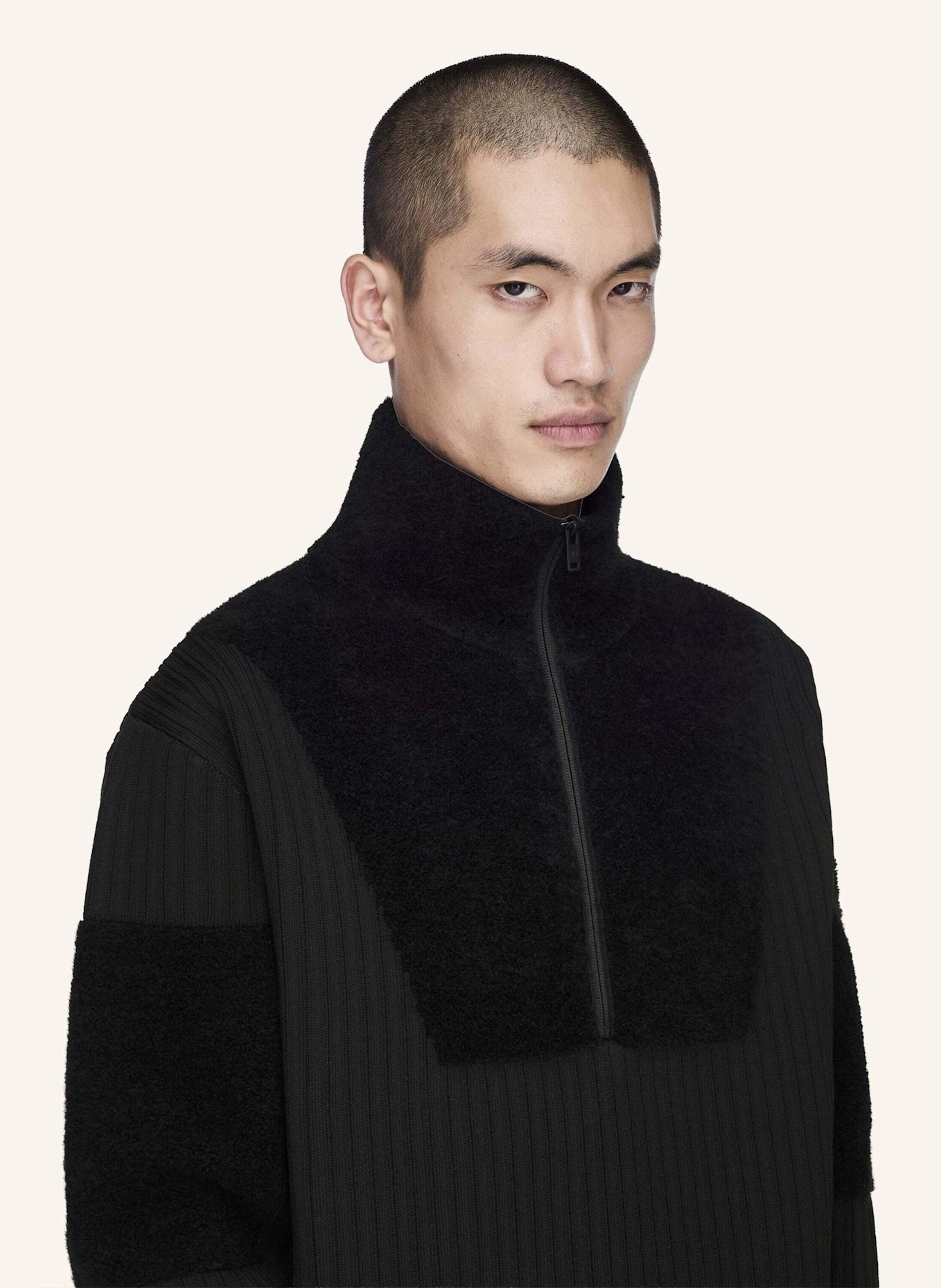 Y-3 Y-3 KNITTED PANEL BLOCKED HALF ZIP SWEATSHIRT: SCHWARZ