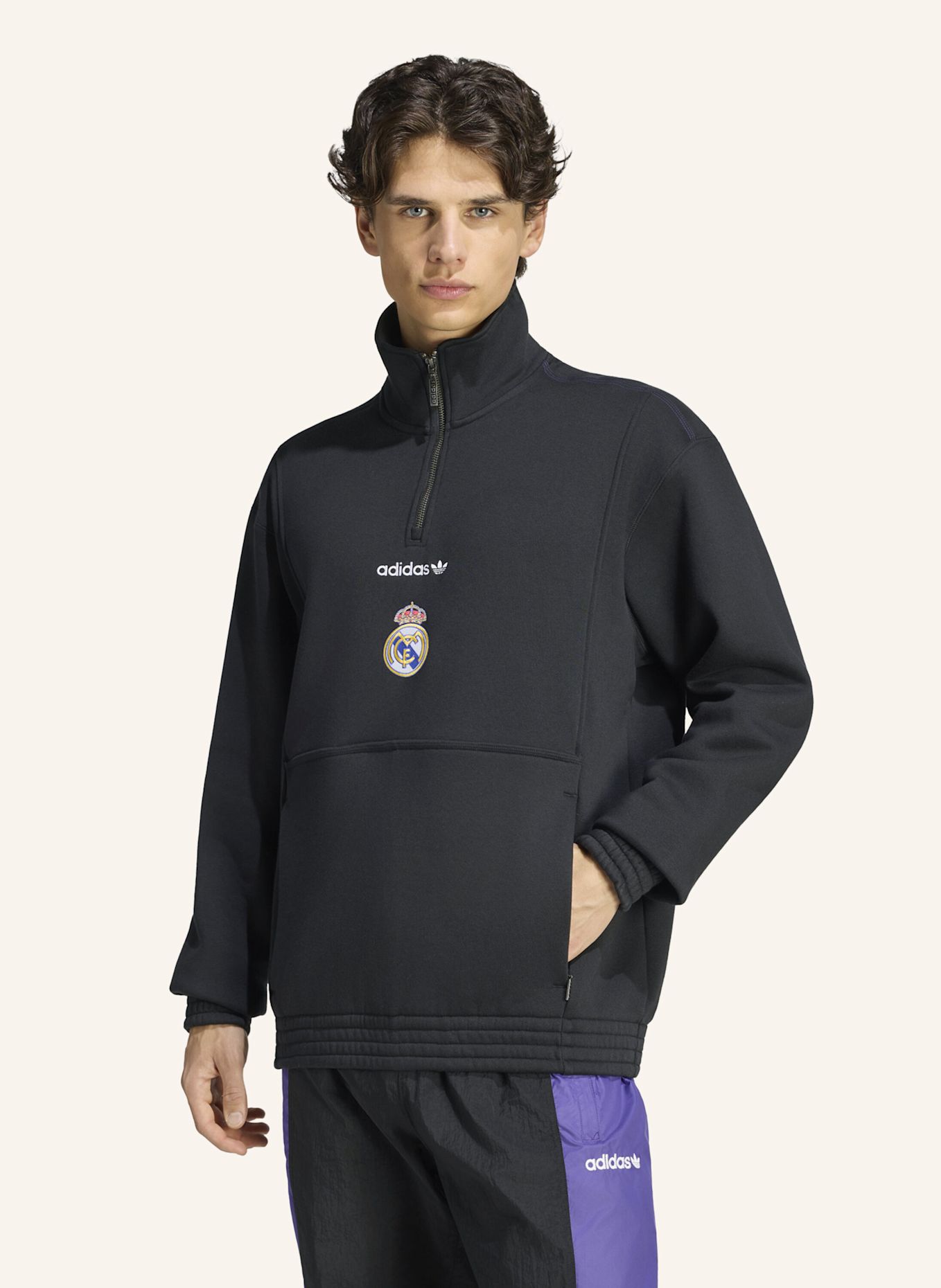 adidas REAL MADRID EQT OBERTEIL, REISSVERSCHLUSS BIS ZUR BRUST: SCHWARZ