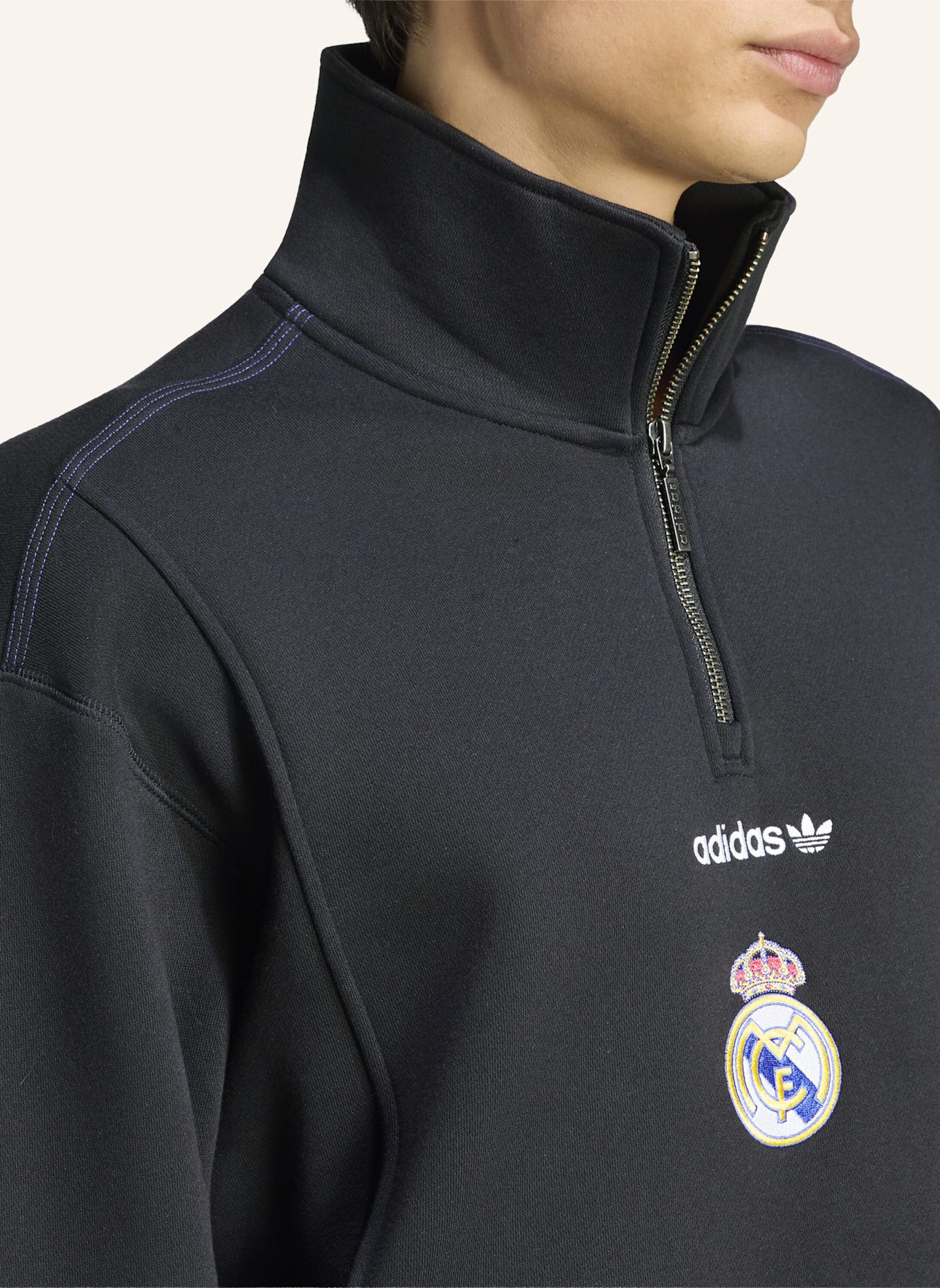 adidas REAL MADRID EQT OBERTEIL, REISSVERSCHLUSS BIS ZUR BRUST: SCHWARZ