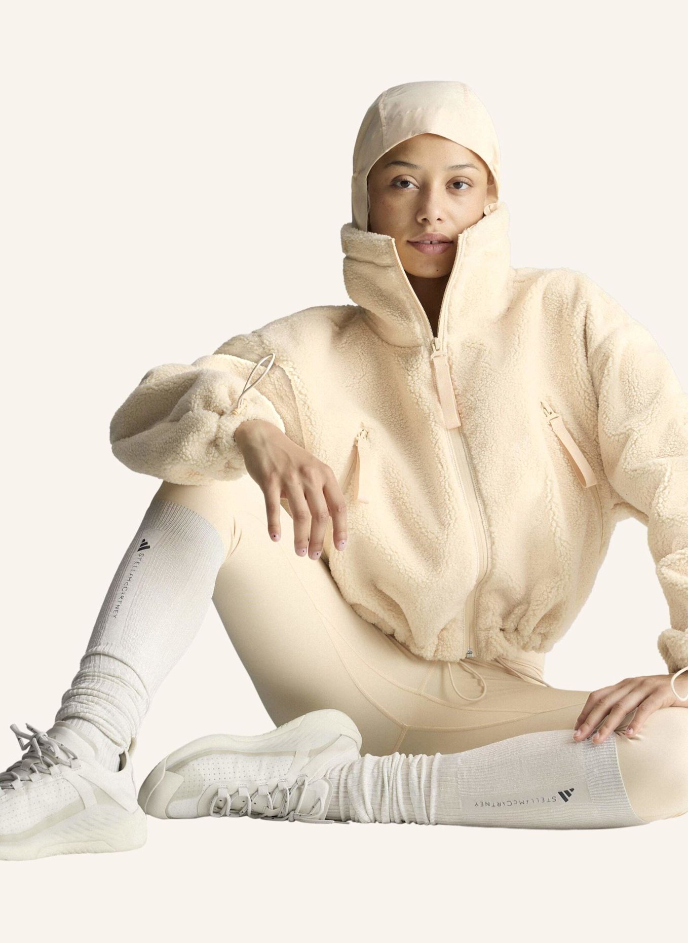 adidas by Stella McCartney ADIDAS BY STELLA MCCARTNEY WINTER FLEECE-KAPUZENJACKE: BEIGE