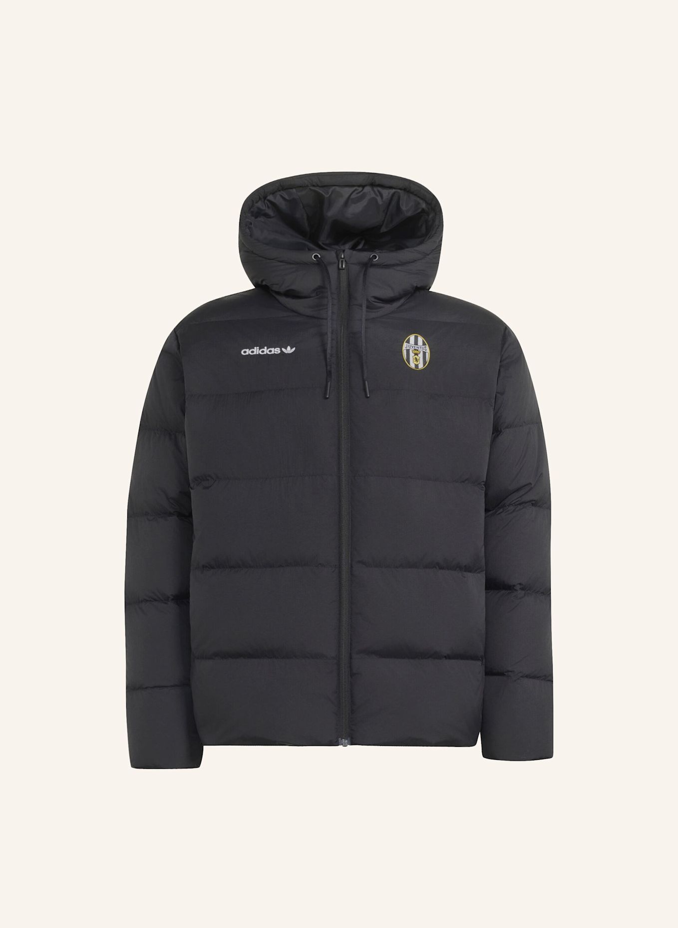 adidas JUVENTUS TURIN CLIMAWARM 3-STREIFEN PUFFER JACKE, KAPUZE: SCHWARZ