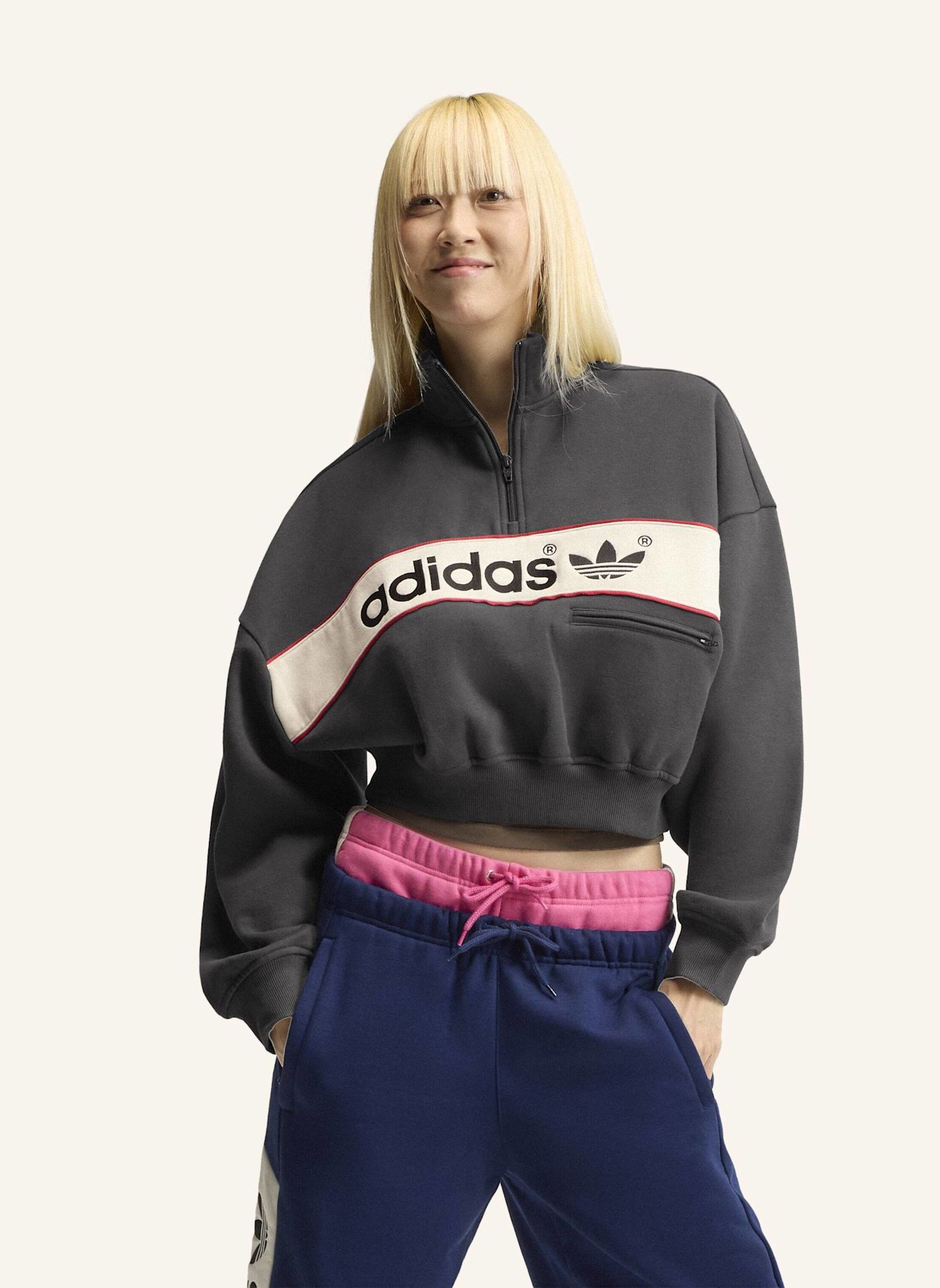 adidas Originals ADISIGNATURE NY SWEATSHIRT, REISSVERSCHLUSS BIS ZUR BRUST: SCHWARZ