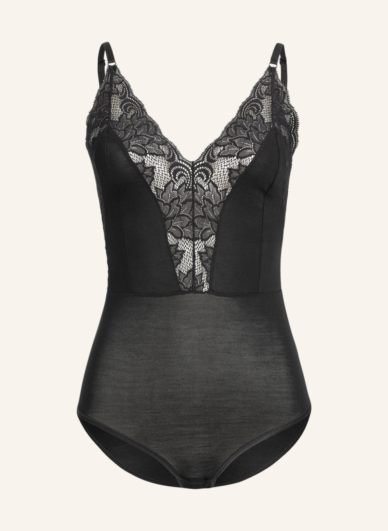 erlich textil Hannah Spitzenbody bügellos aus Modal - verstellbare Träger: SCHWARZ