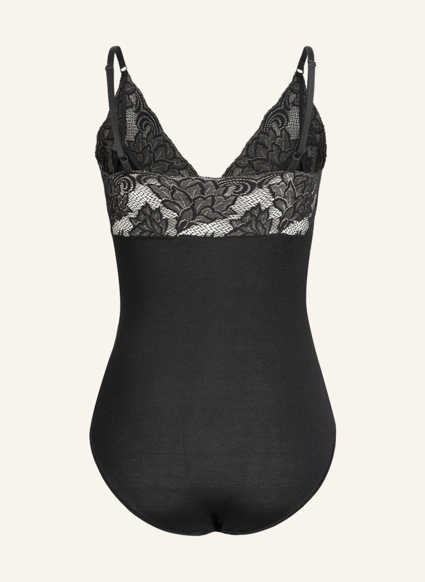 erlich textil Hannah Spitzenbody bügellos aus Modal - verstellbare Träger: SCHWARZ