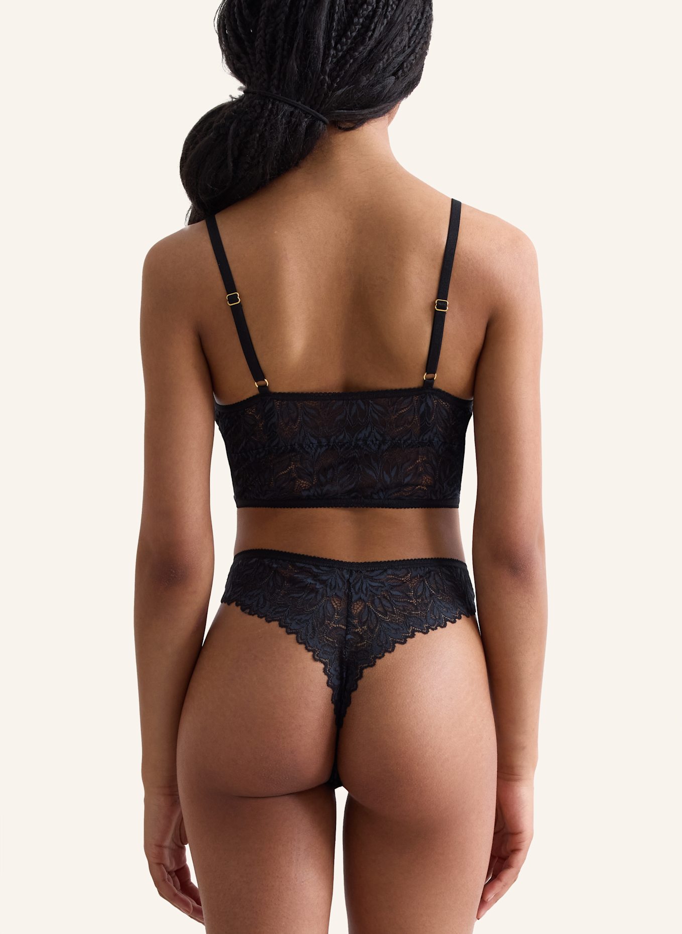erlich textil String ICONIC LACE HIGH WAIST BRAZIL STRING: SCHWARZ