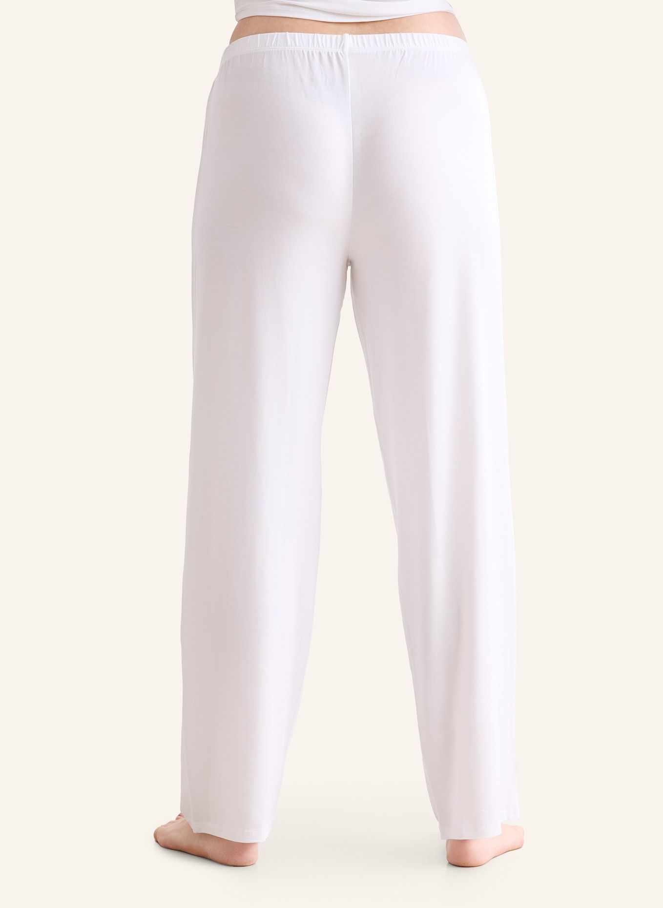 erlich textil Light Touch lange Schlafhose mit Lyocell - seidig weich: BEIGE / WEISS