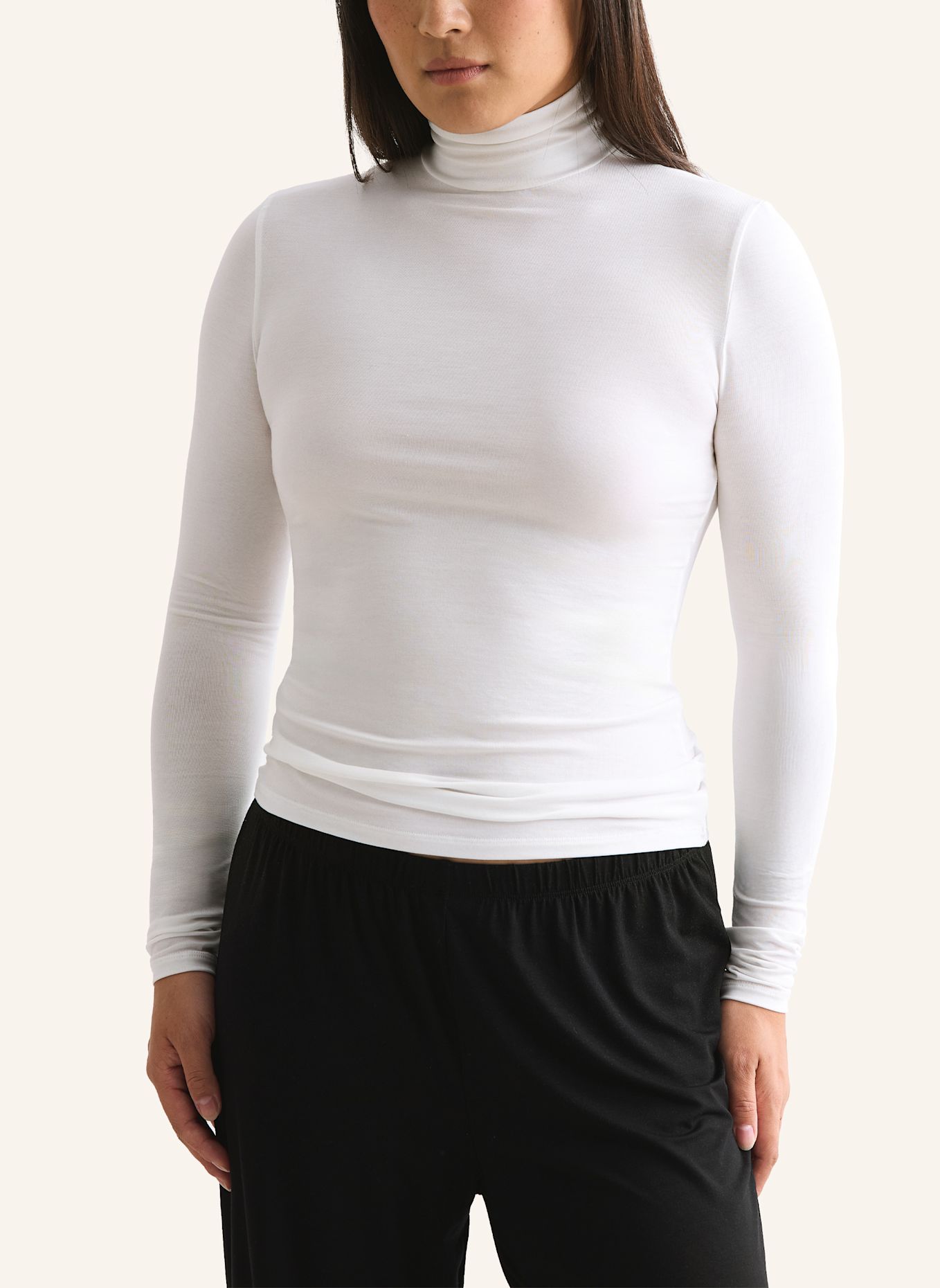 erlich textil Light Touch Rollkragen Langarmshirt mit weichem Lyocell: BEIGE / WEISS