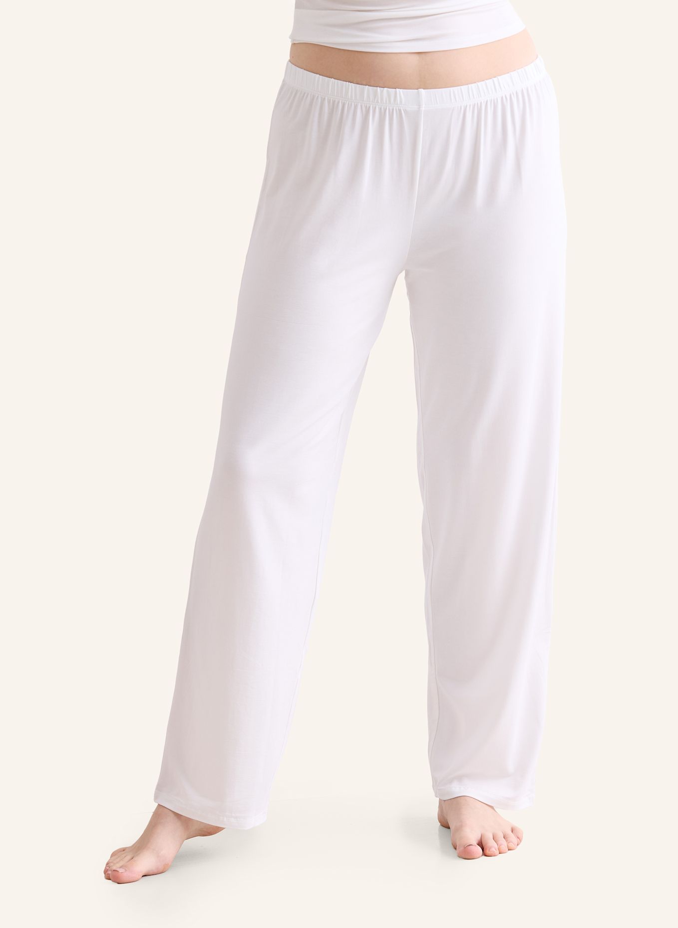 erlich textil Light Touch lange Schlafhose mit Lyocell - seidig weich: BEIGE / WEISS