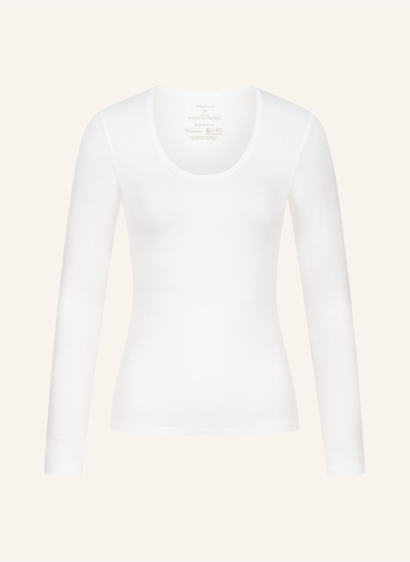 erlich textil Light Touch tiefausgeschnittenes Langarmshirt mit Lyocell - seidig weich: BEIGE / WEISS