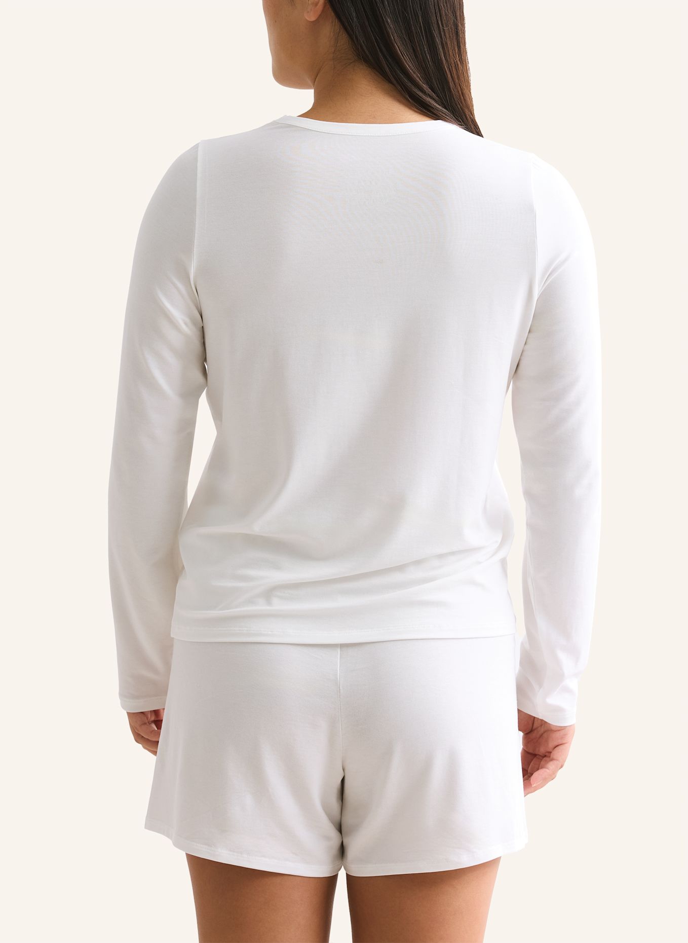 erlich textil Light Touch lockeres Langarmshirt mit Lyocell - seidig weich: BEIGE / WEISS