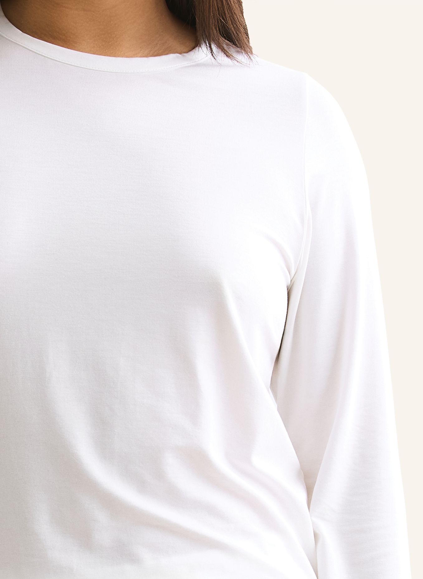 erlich textil Light Touch lockeres Langarmshirt mit Lyocell - seidig weich: BEIGE / WEISS