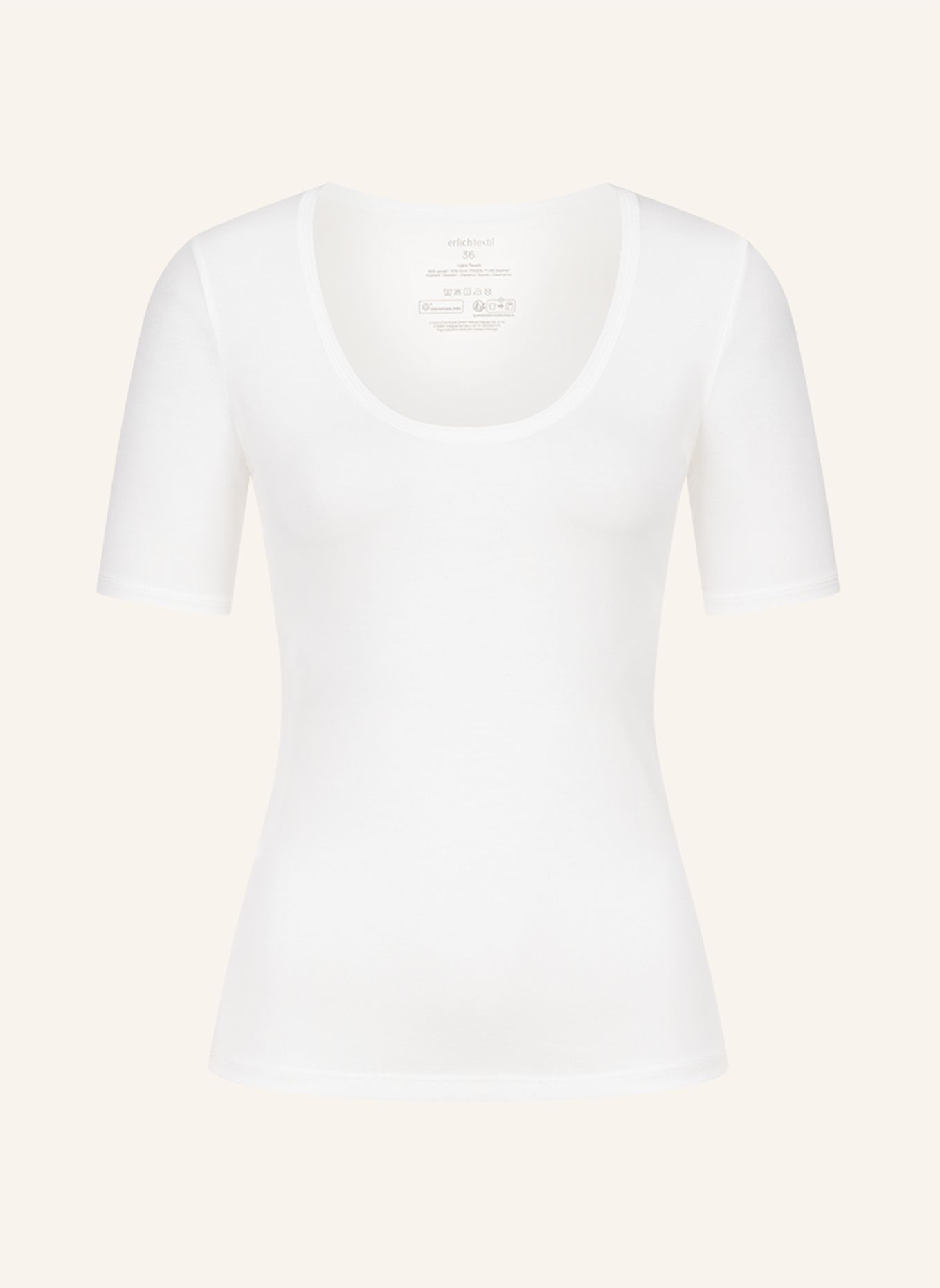 erlich textil Light Touch tiefausgeschnittenes T-Shirt mit Lyocell - seidig weich: BEIGE / WEISS