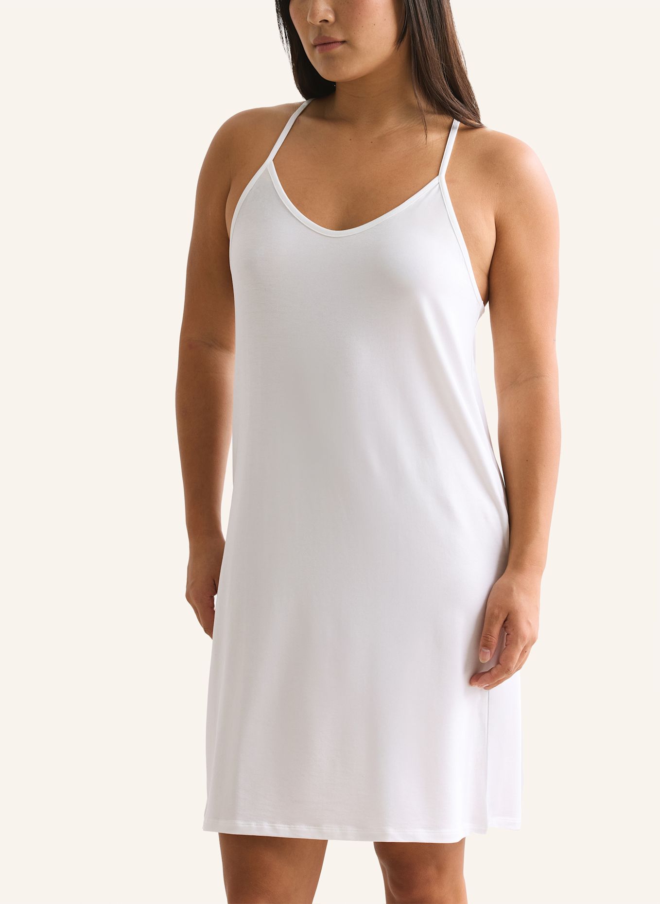 erlich textil Light Touch Trägernachthemd mit Lyocell - seidig weich: BEIGE / WEISS