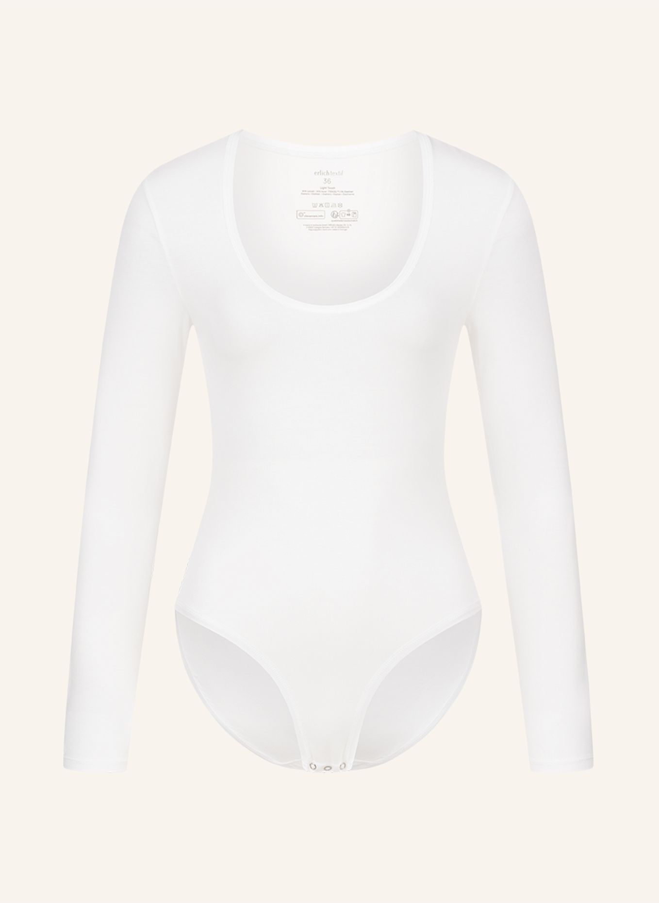 erlich textil Light Touch Langarm Body aus weichem Lyocell: BEIGE / WEISS