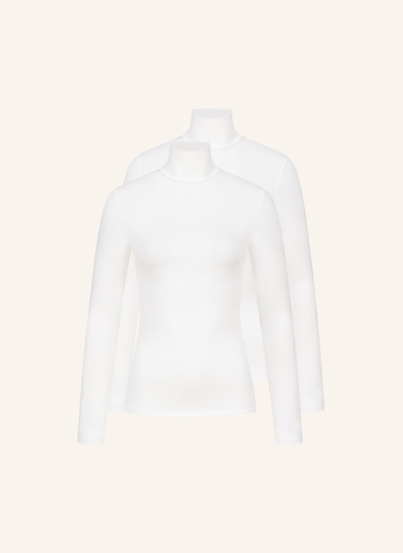 erlich textil 2er Pack Light Touch Rollkragen Langarmshirt mit weichem Lyocell: BEIGE / WEISS