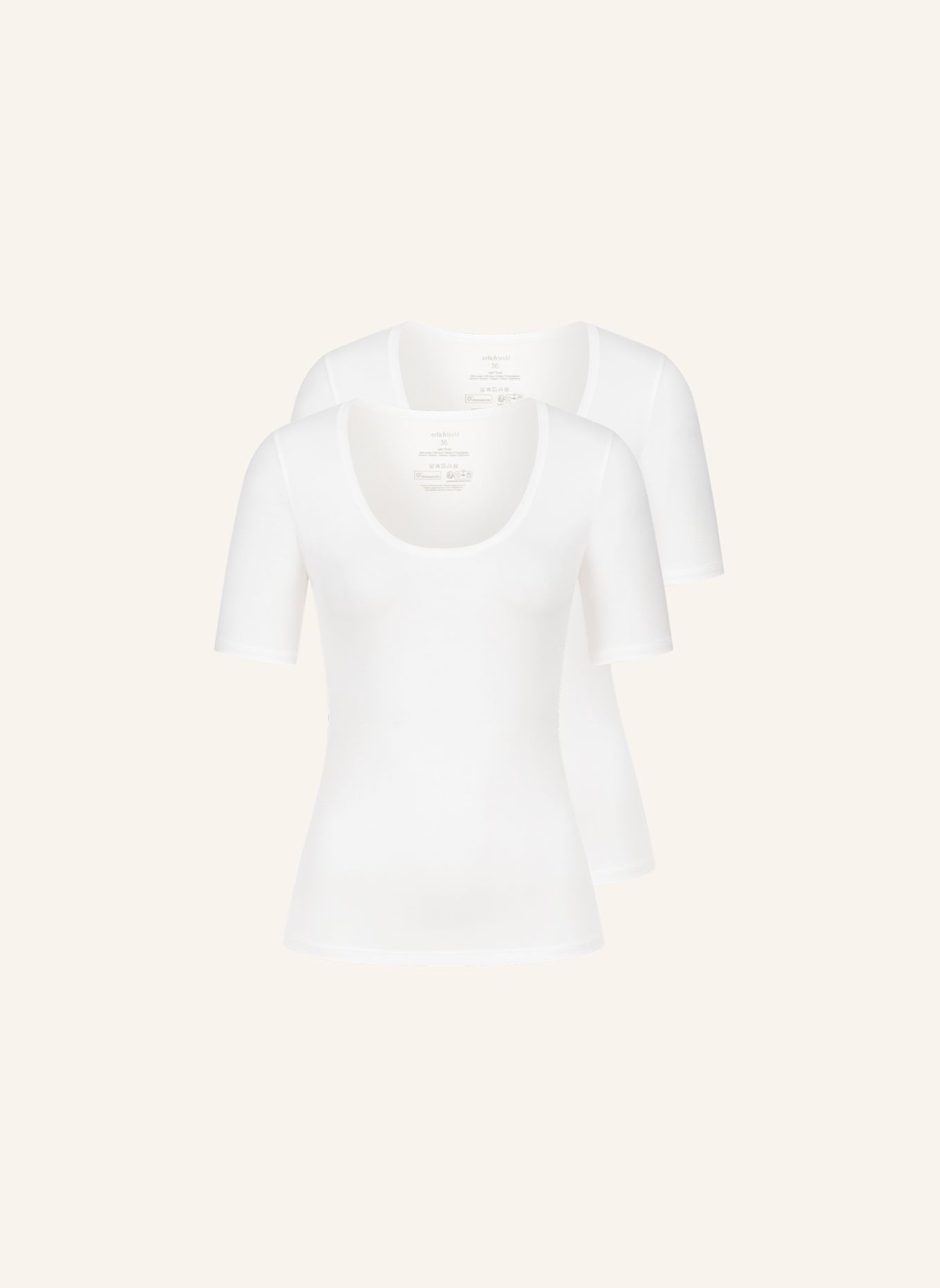 erlich textil 2er Pack Light Touch tiefausgeschnittenes T-shirt mit Lyocell - seidig weich: BEIGE / WEISS