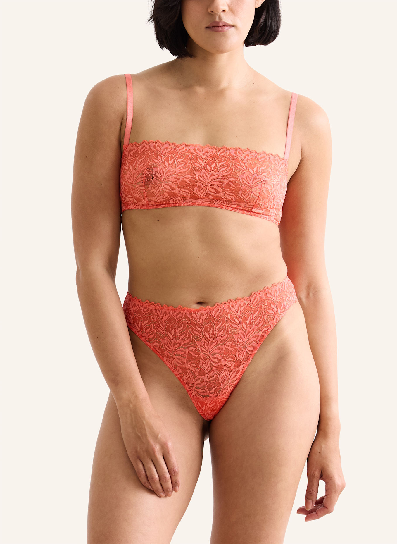 erlich textil Dreamy Lace Bandeau Bralette bügellos aus nachhaltiger Spitze - verstellbare Träger: ORANGE