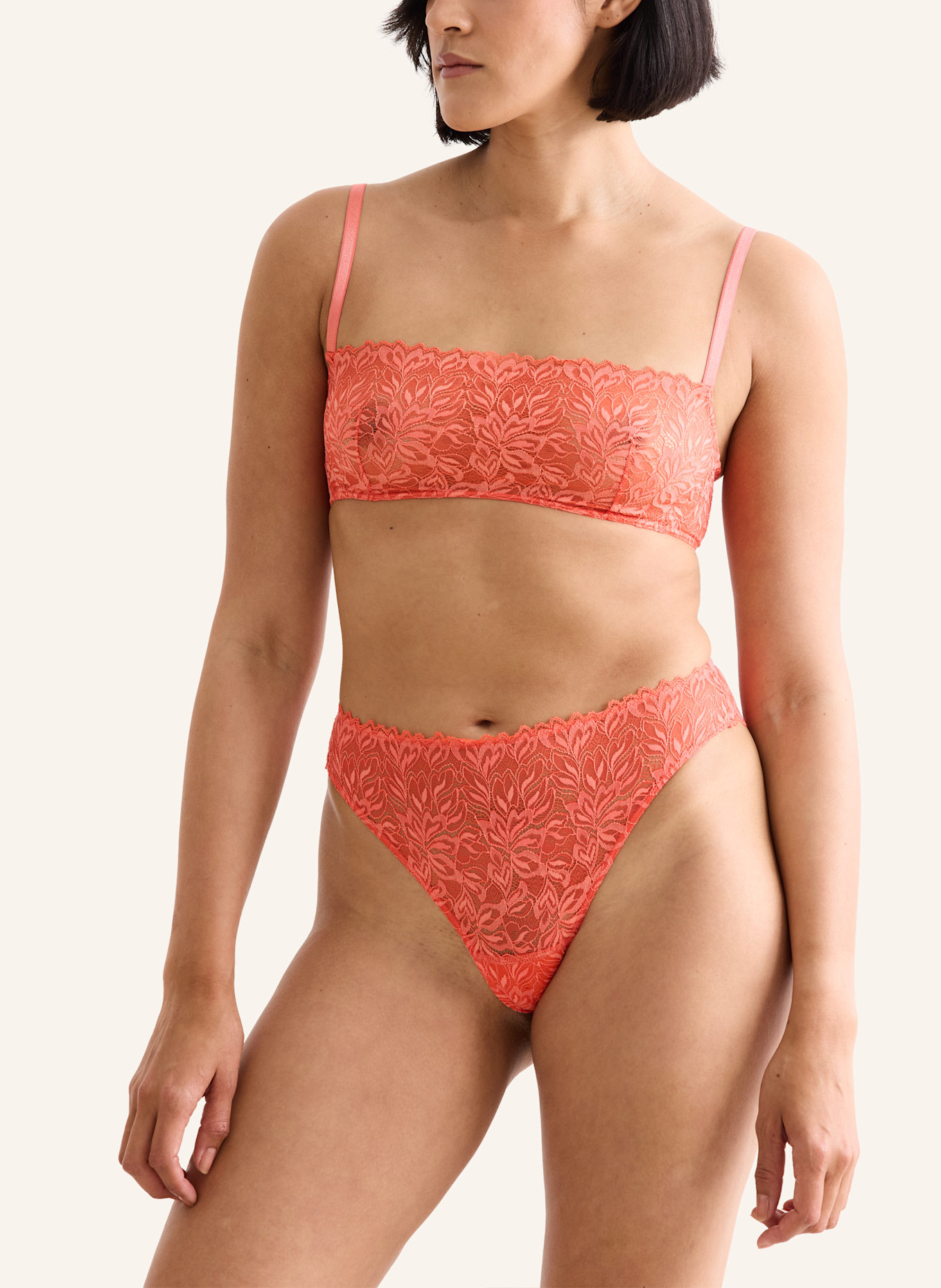 erlich textil Dreamy Lace Bandeau Bralette bügellos aus nachhaltiger Spitze - verstellbare Träger: ORANGE