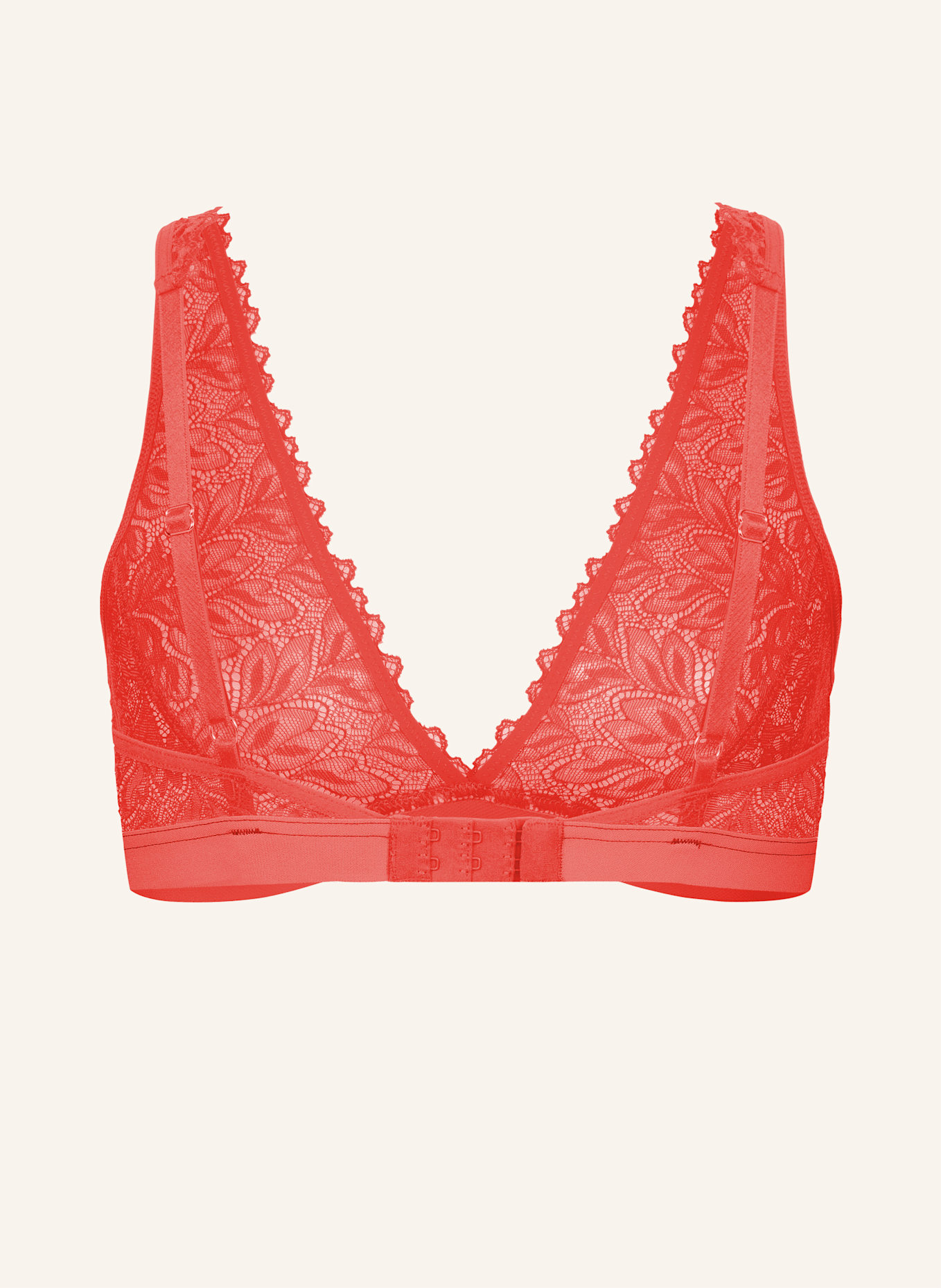erlich textil Dreamy Lace bügelloser Plunge BH große Cups mittlerer Halt aus nachhaltiger Spitze - verstellbare Träger: ORANGE