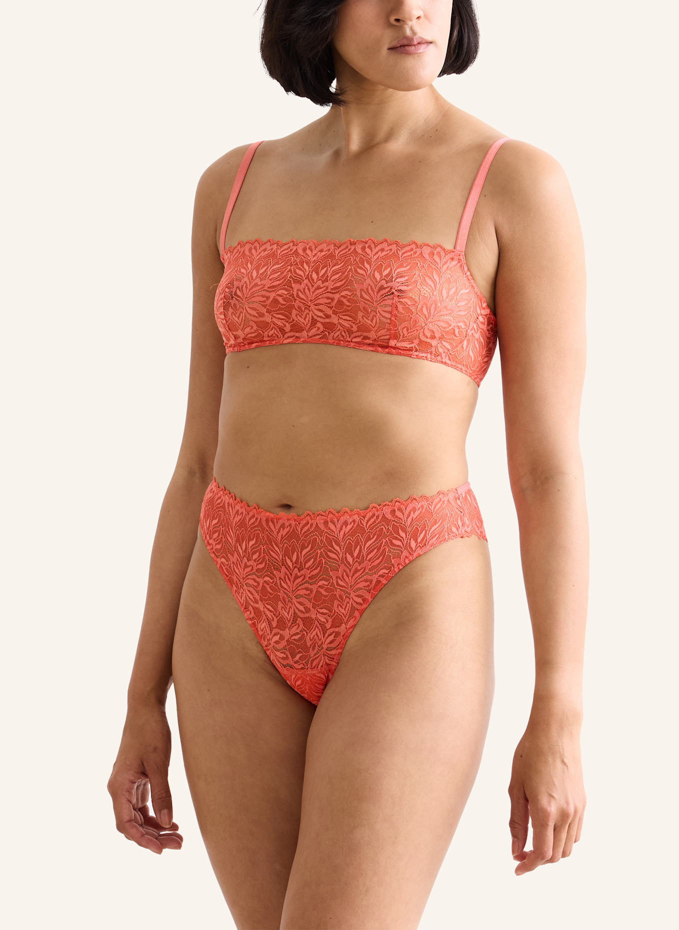 erlich textil Dreamy Lace High Waist Brazil String aus nachhaltiger Spitze - atmungsaktiv: ORANGE