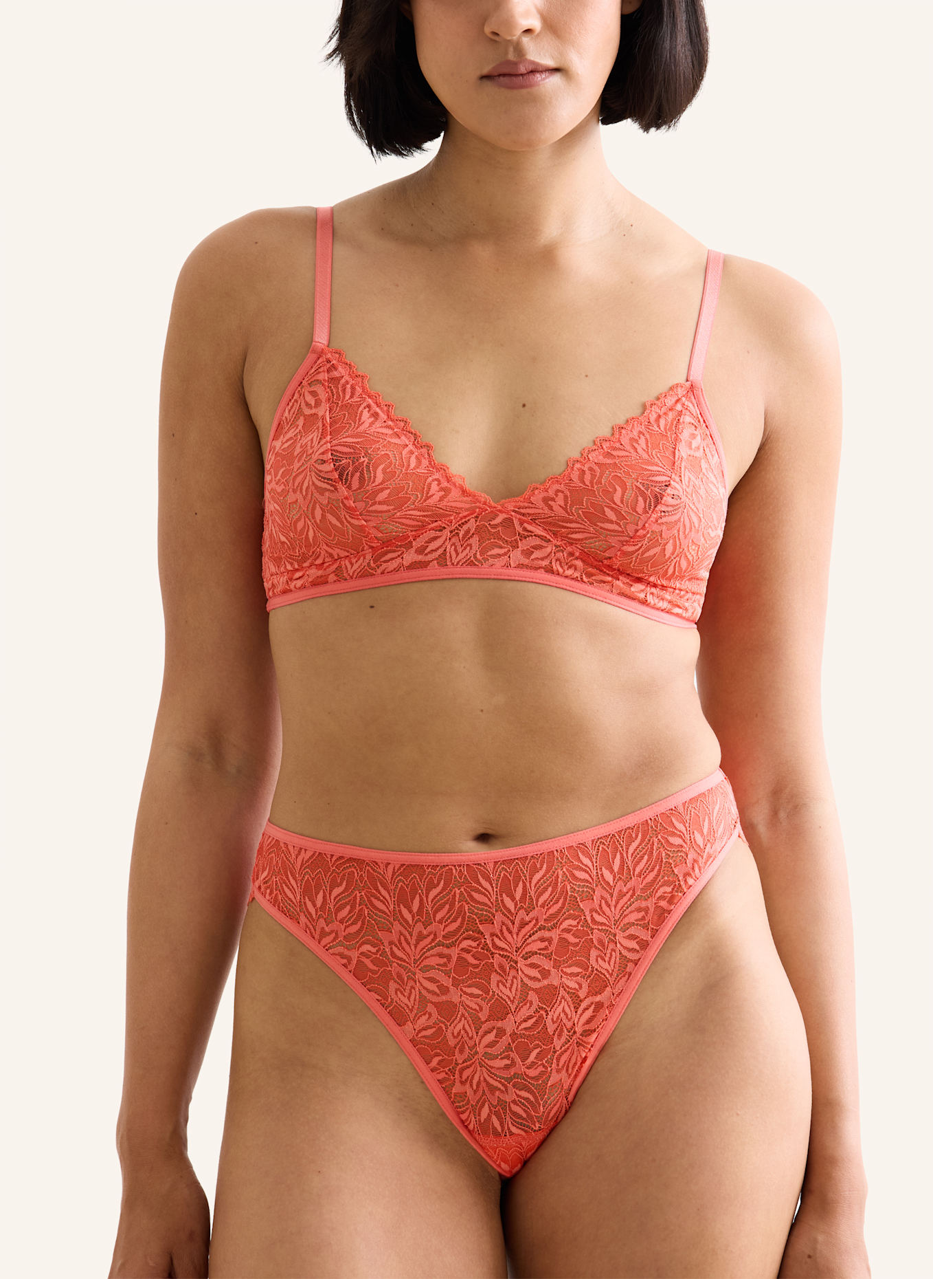erlich textil Dreamy Lace bügelloser Triangel BH aus nachhaltiger Spitze - verstellbare Träger: ORANGE