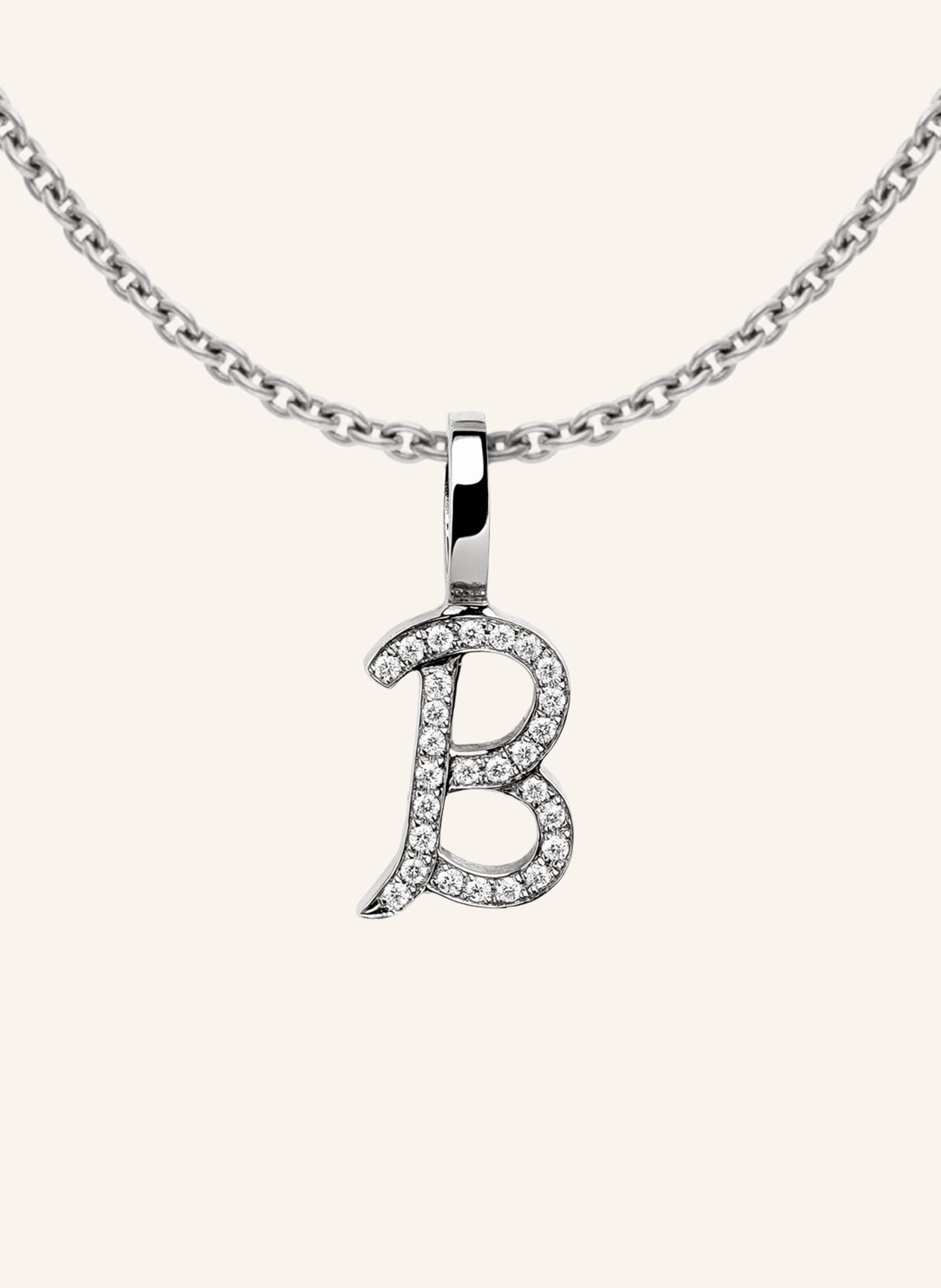 CADA Kette TINY DIAMOND LETTER B: WEISSGOLD