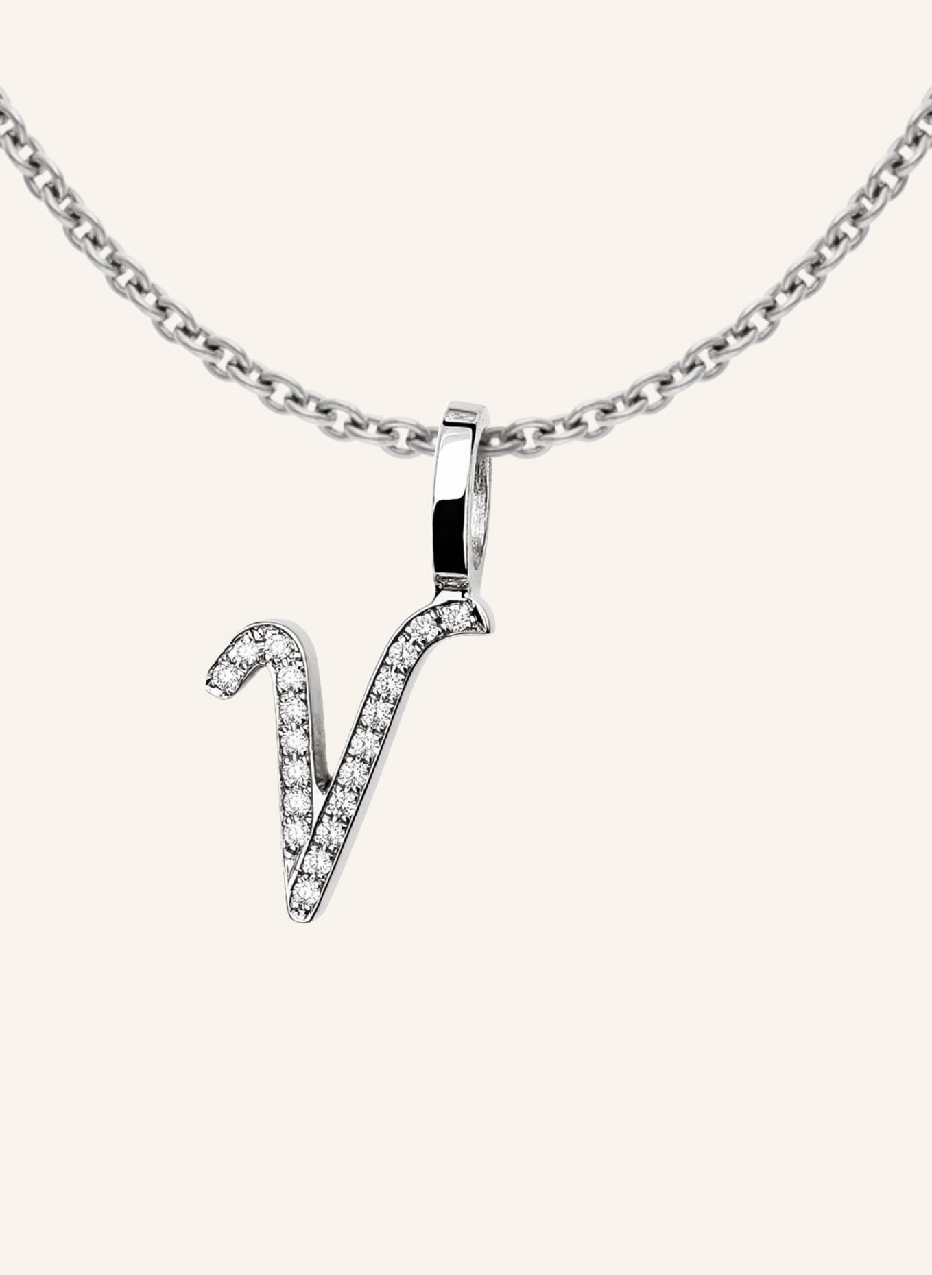 CADA Kette TINY DIAMOND LETTER V: WEISSGOLD
