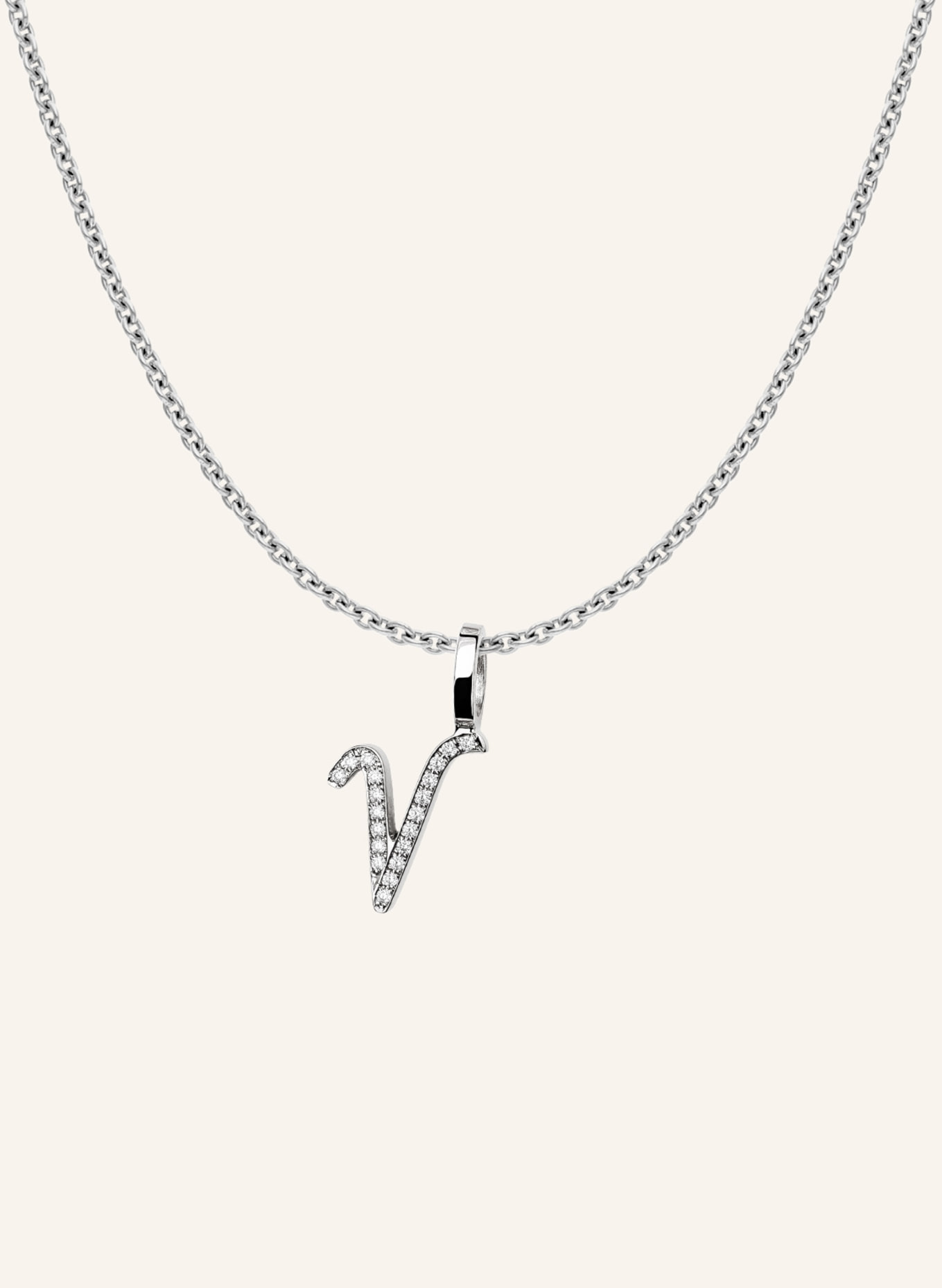 CADA Kette TINY DIAMOND LETTER V: WEISSGOLD