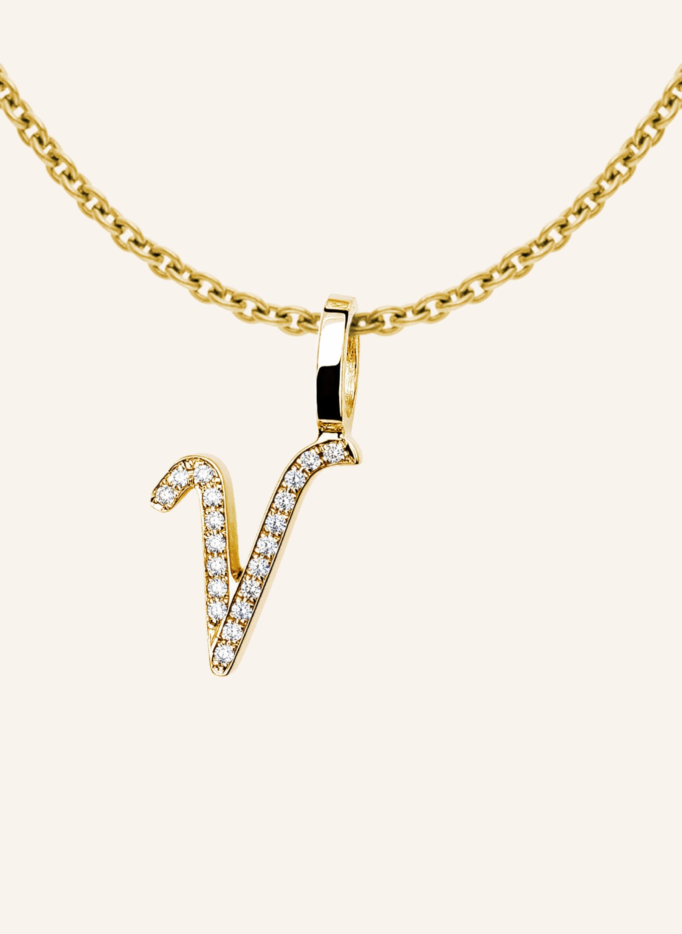 CADA Kette TINY DIAMOND LETTER V: GOLD