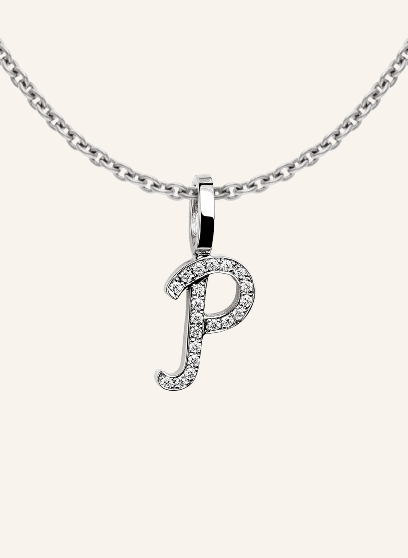 CADA Kette TINY DIAMOND LETTER P: WEISSGOLD