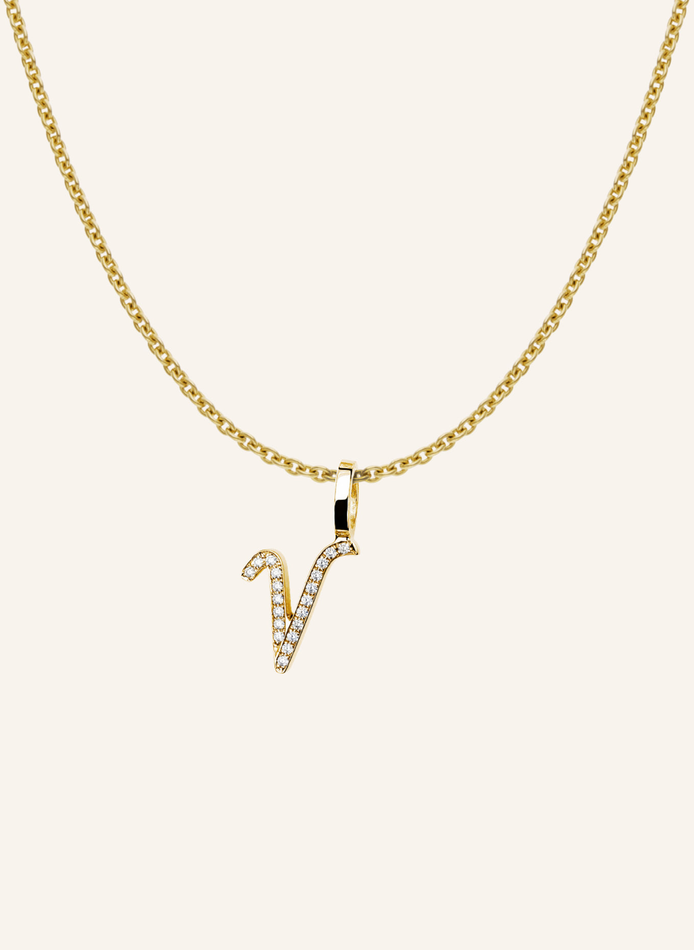 CADA Kette TINY DIAMOND LETTER V: GOLD