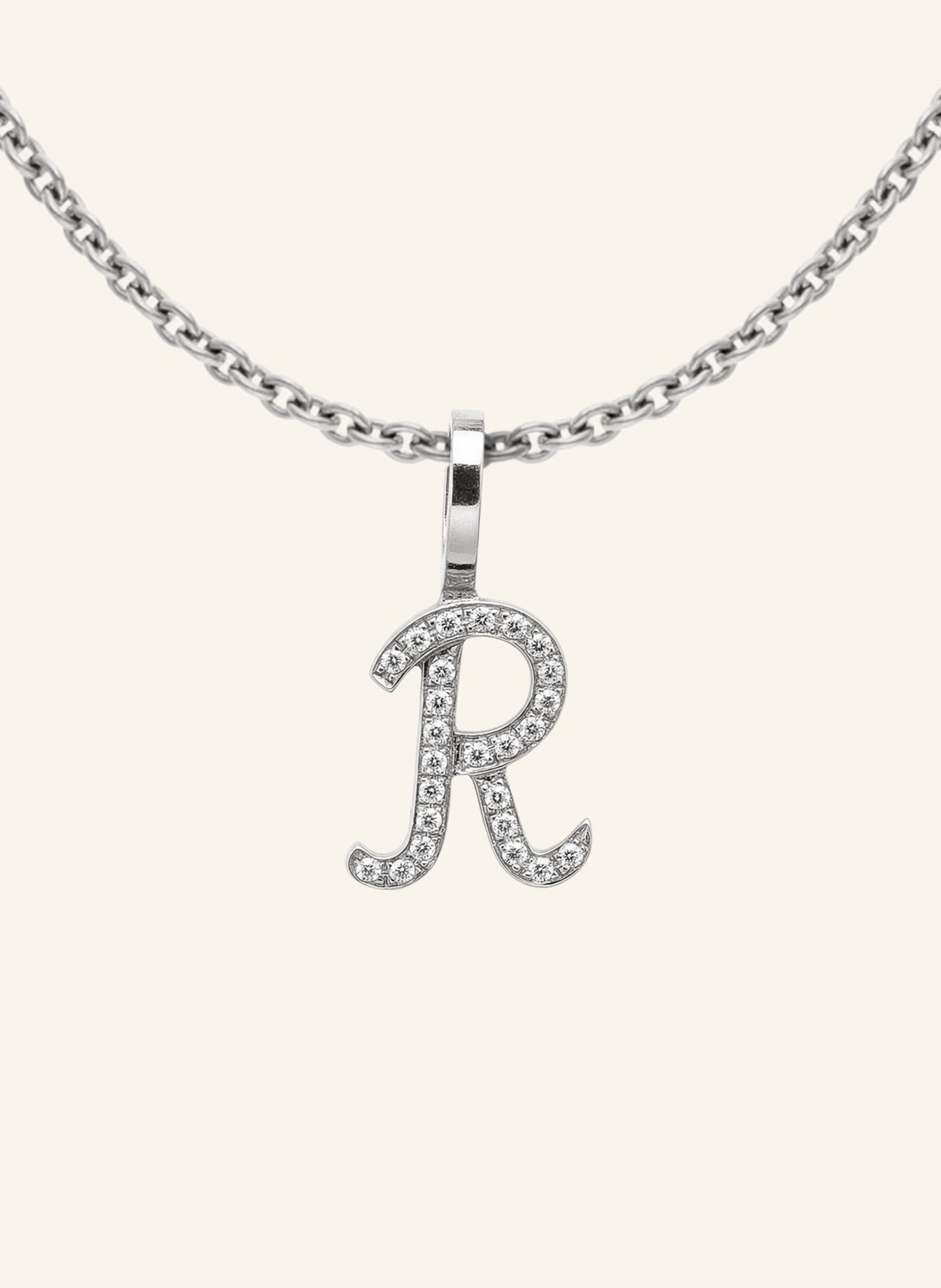 CADA Kette TINY DIAMOND LETTER R: WEISSGOLD