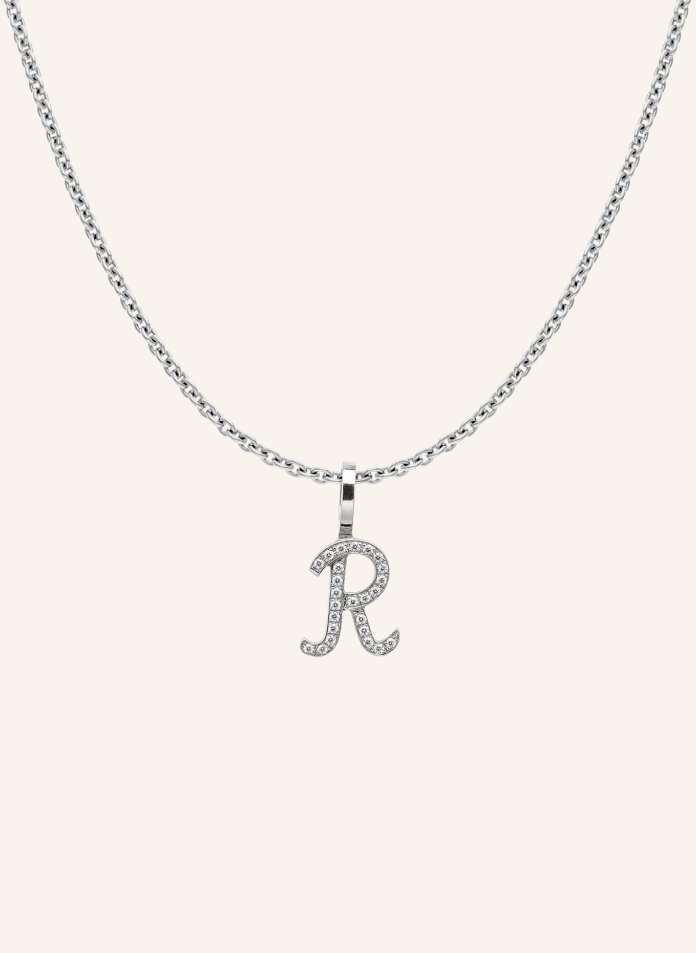 CADA Kette TINY DIAMOND LETTER R: WEISSGOLD