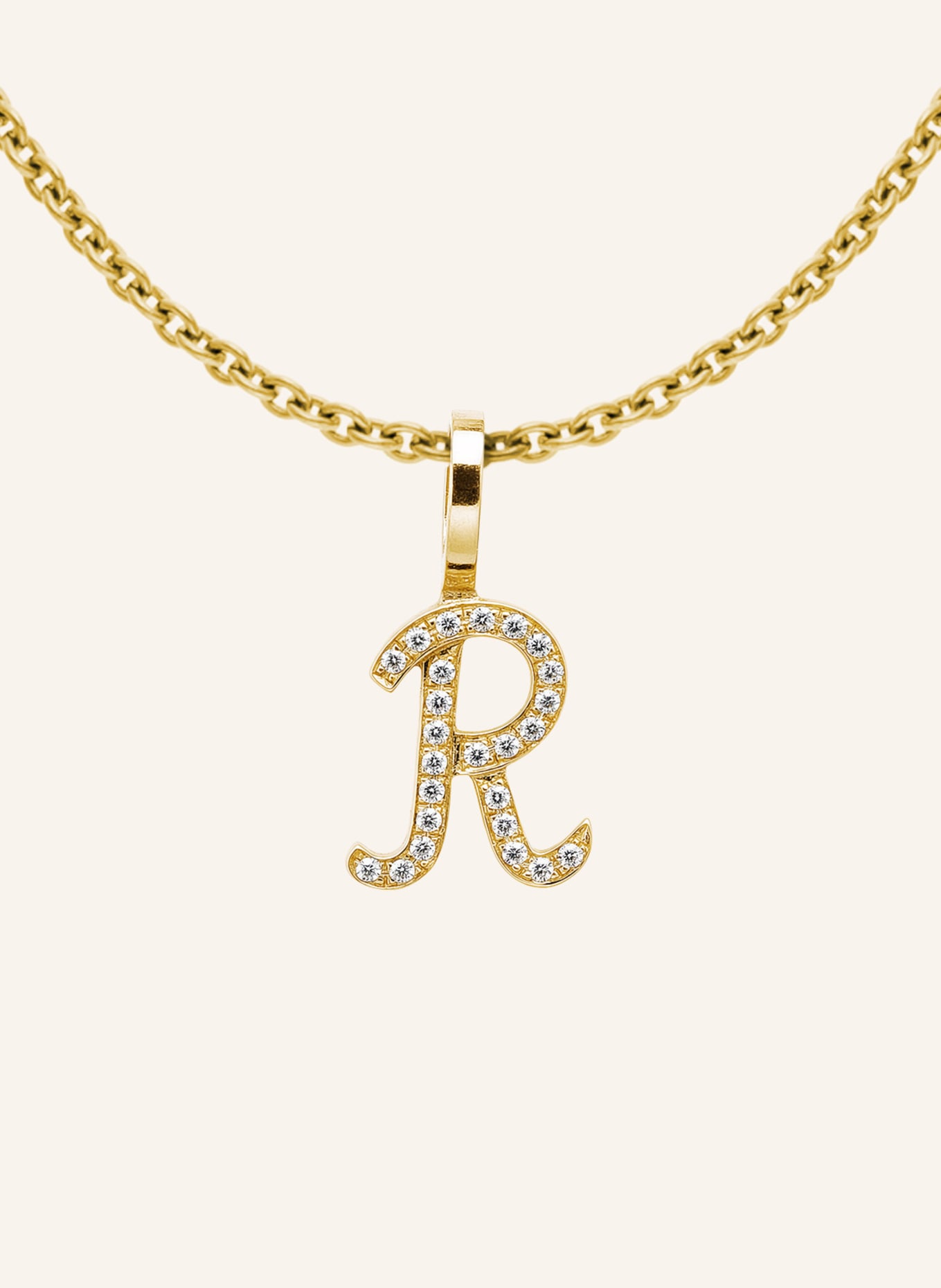 CADA Kette TINY DIAMOND LETTER R: GOLD