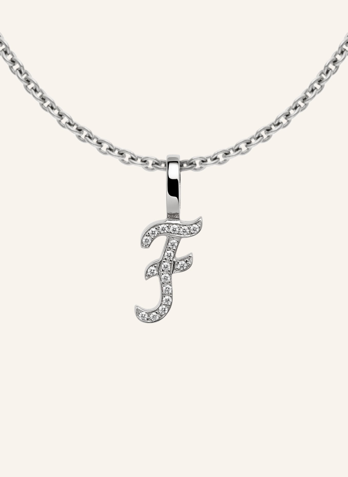 CADA Kette TINY DIAMOND LETTER F: WEISSGOLD