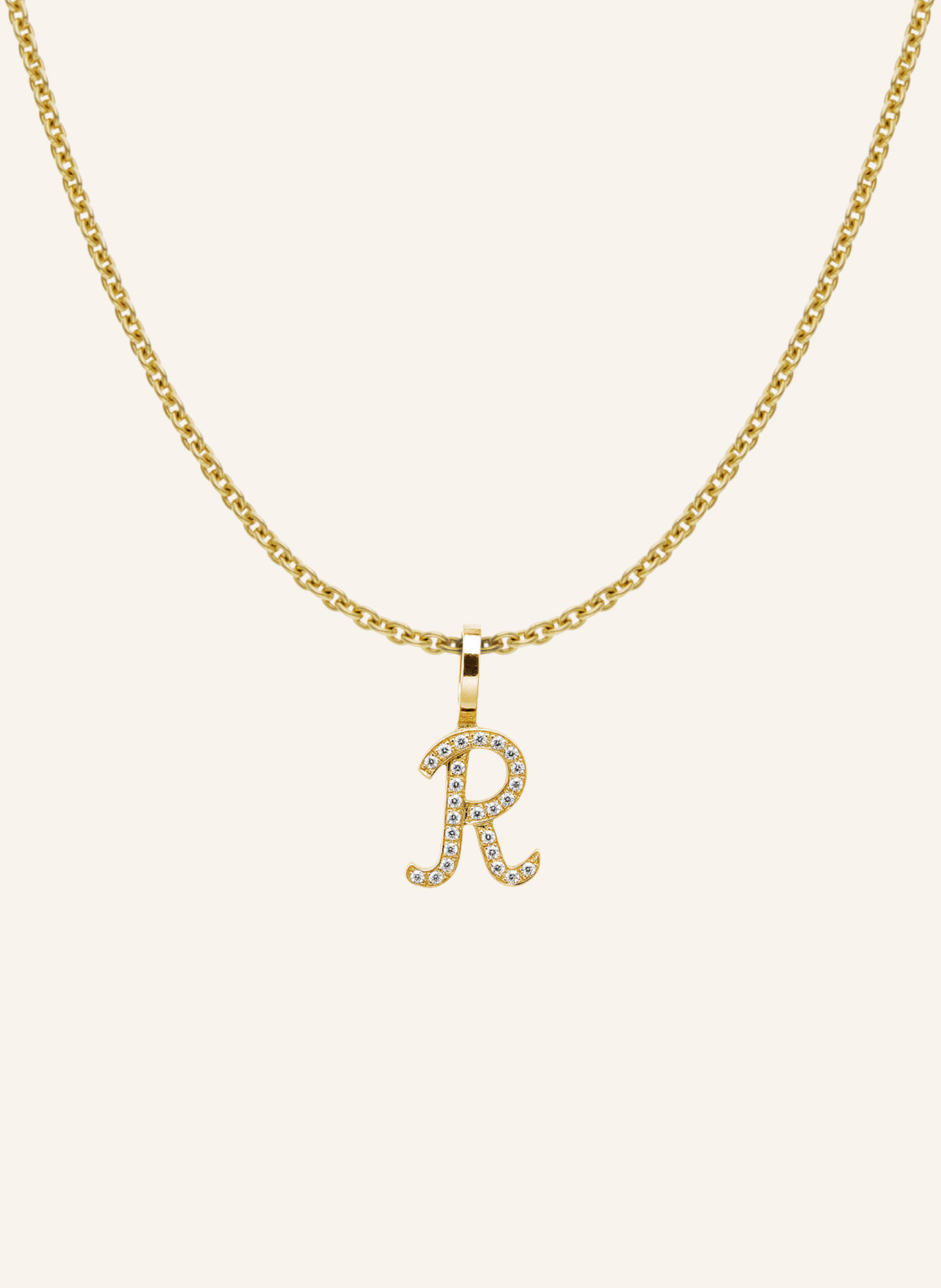 CADA Kette TINY DIAMOND LETTER R: GOLD