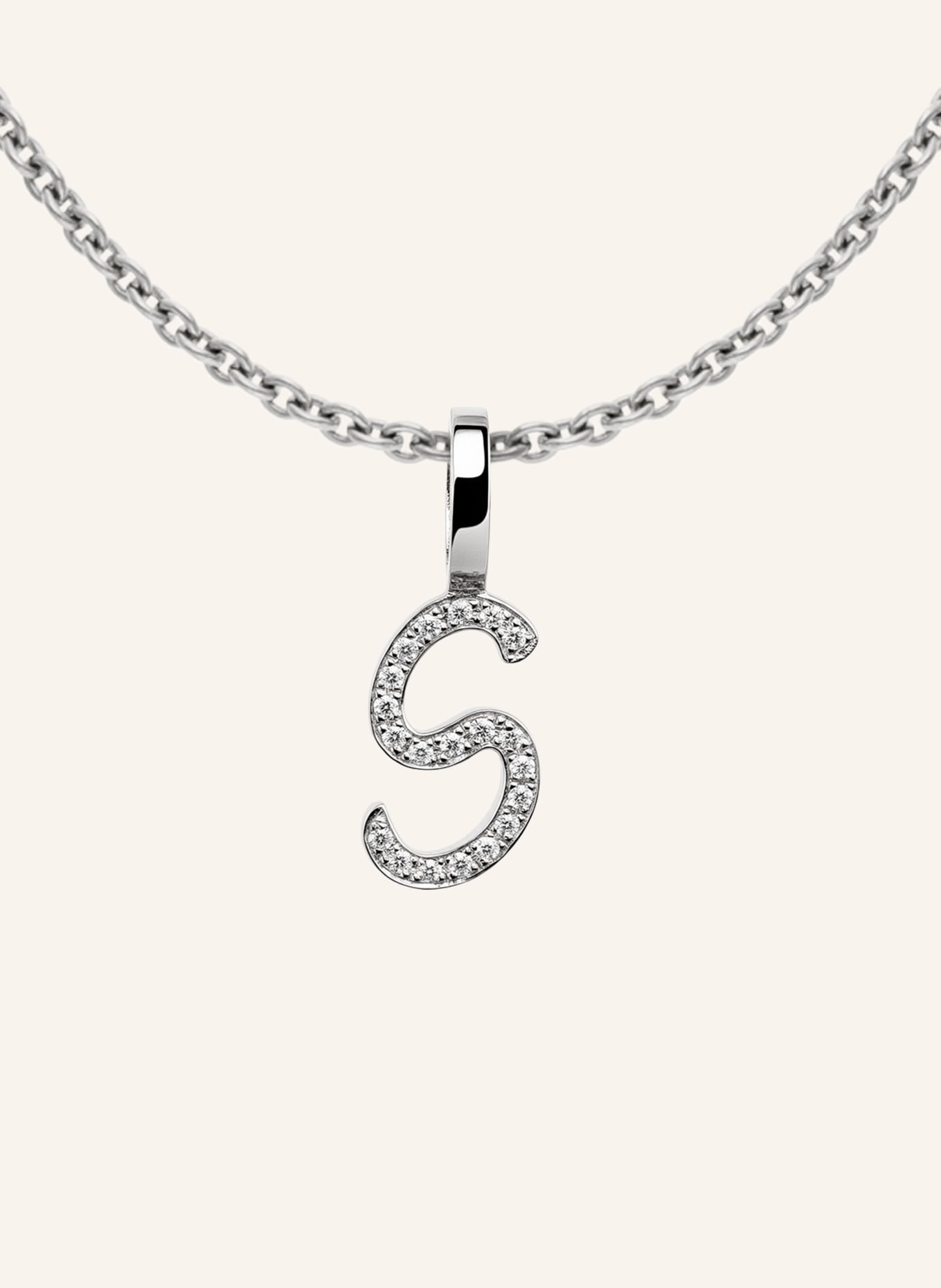 CADA Kette TINY DIAMOND LETTER S: WEISSGOLD