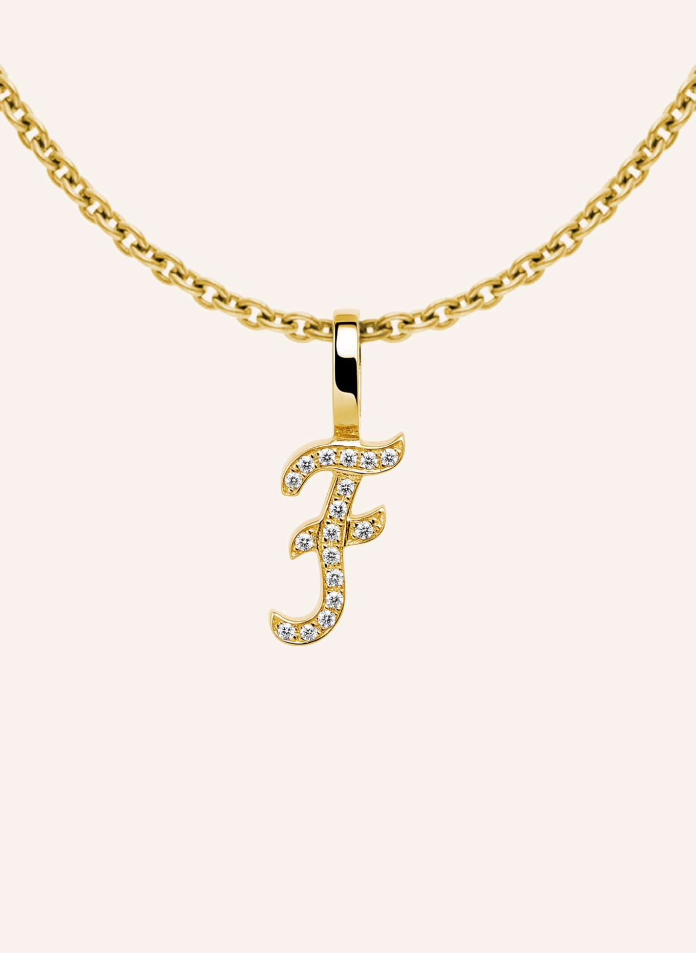 CADA Kette TINY DIAMOND LETTER F: GOLD